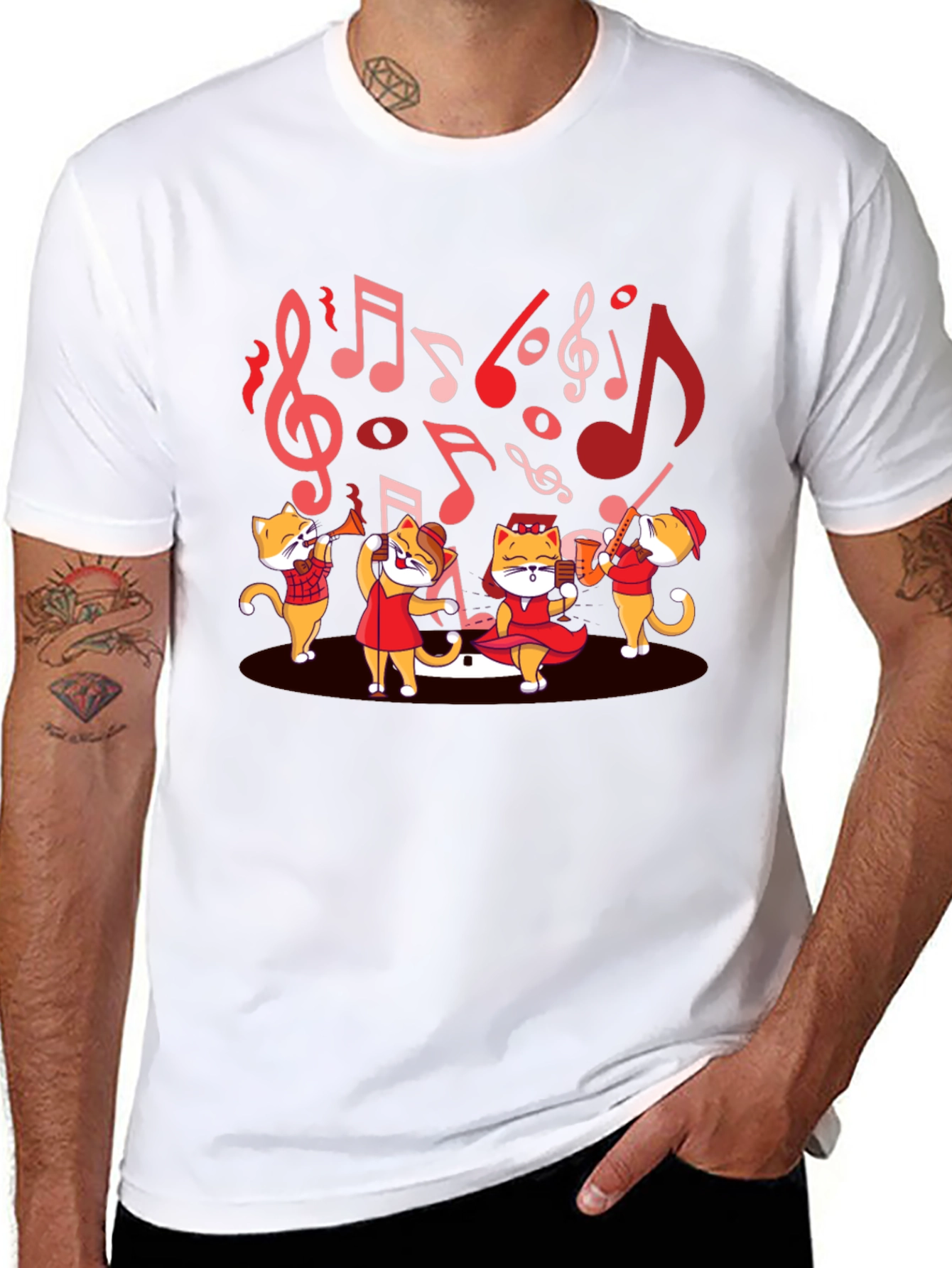 Black Musical Cats T-Shirt - Band Design Tee view 8