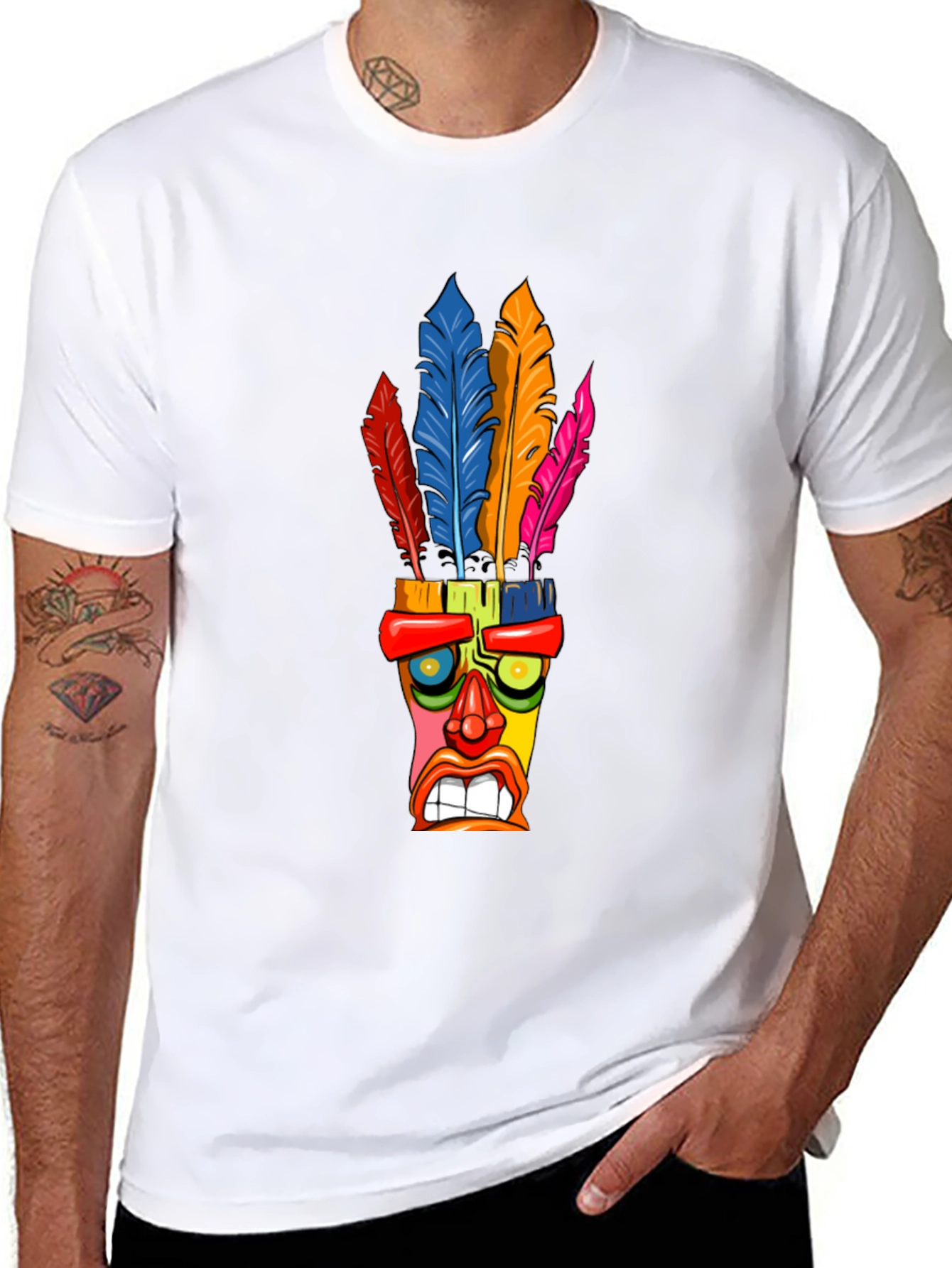 Black Colorful Tiki Mask T-Shirt view 8
