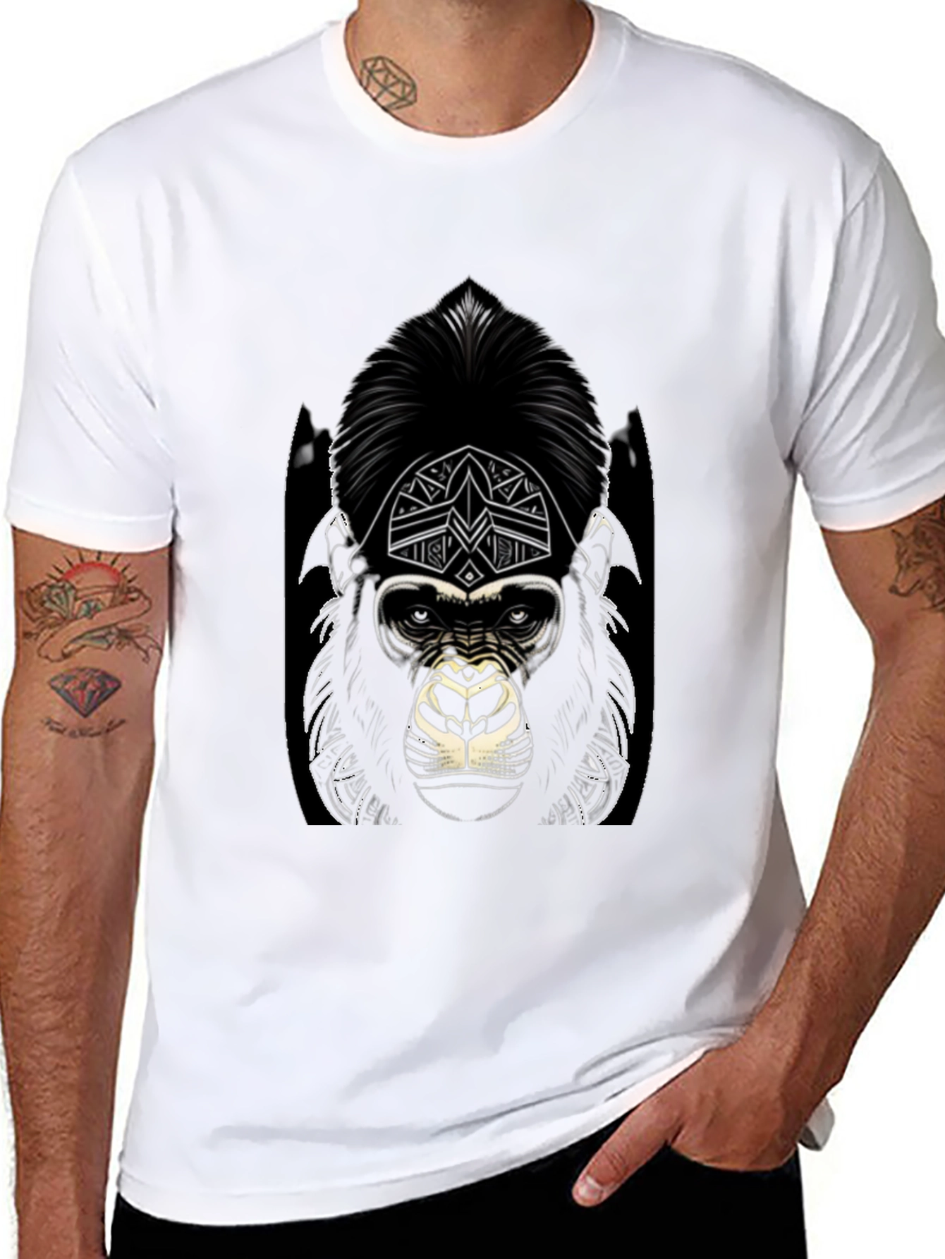 Black Graphic Gorilla Tee - Tribal Design view 8