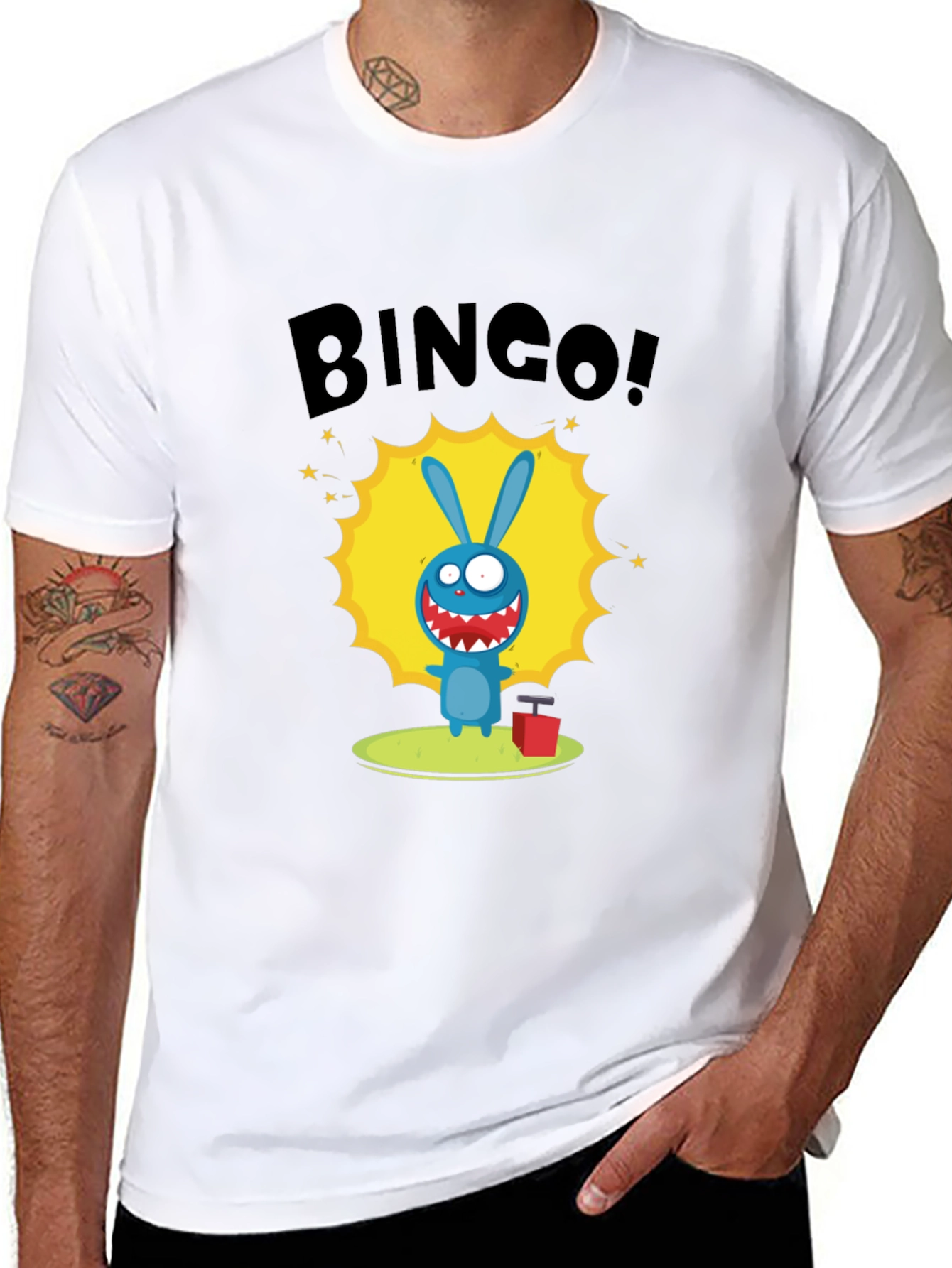 Black Bingo! Cartoon Bunny Graphic Print Black T-Shirt view 8