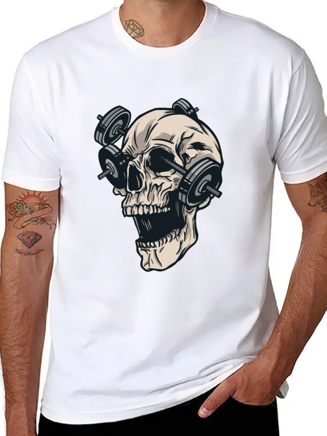Black Skull Weights Black T-Shirt - Gym Lover view 8