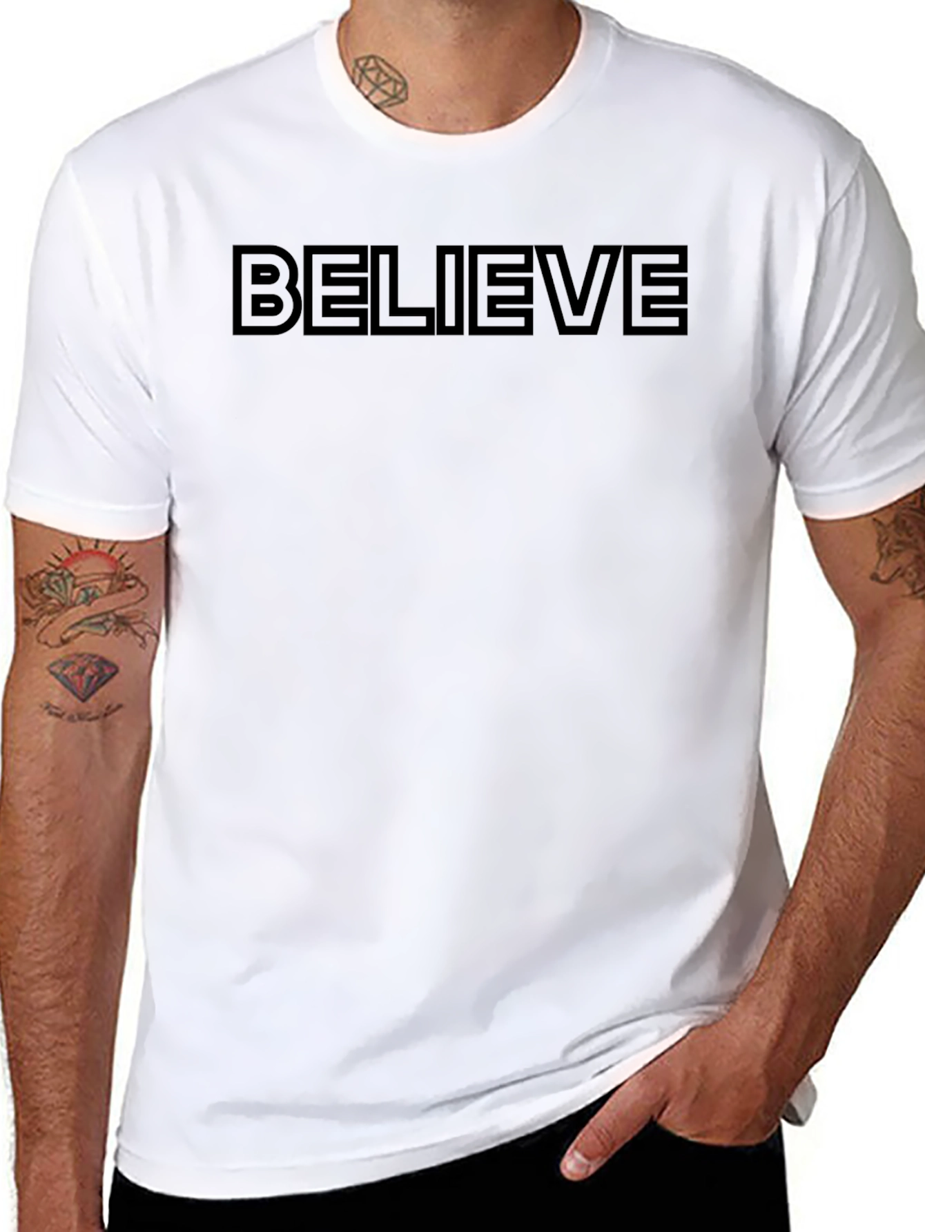 Black Believe Graphic Black T-Shirt - Men's Short Sleeve Crew Neck Tee view 8