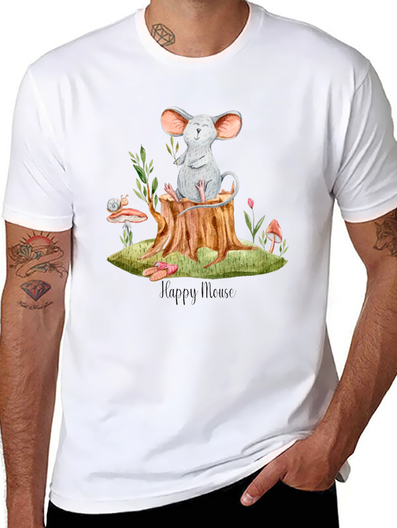 Black Happy Mouse Graphic Tee - Black Cotton T-Shirt view 8