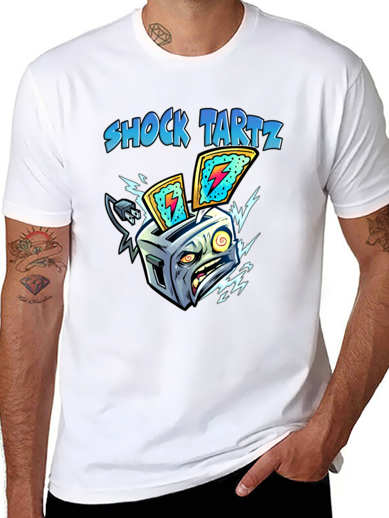 Black Shock Tartz Graphic T-Shirt - Electrifying Toaster Design view 8