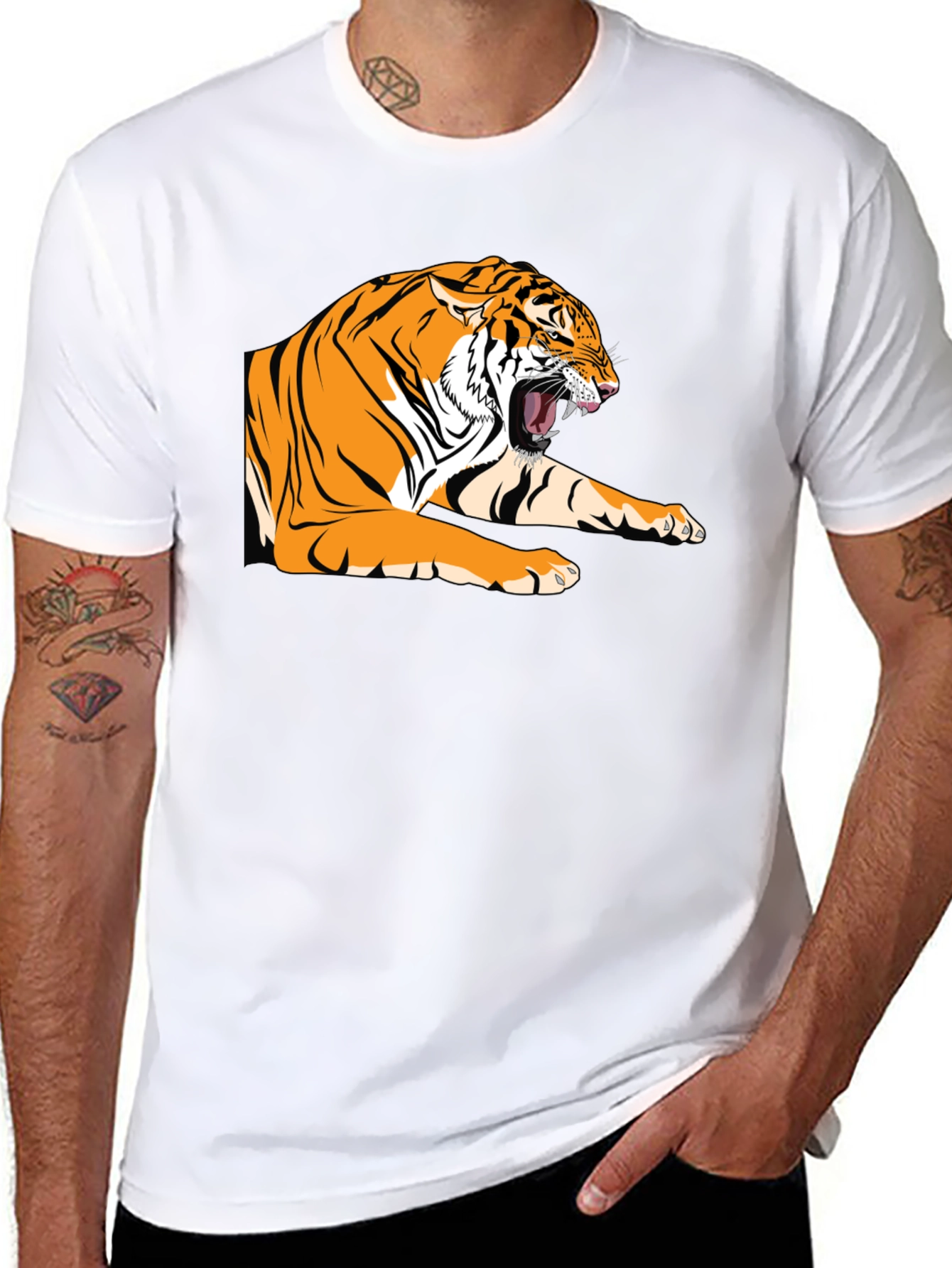 Black Roaring Tiger Graphic Tee - Bold Black T-Shirt view 8