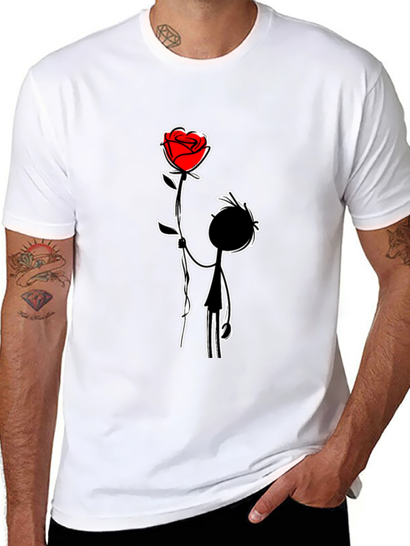 Black Romantic Rose Graphic Tee - Men's Black T-Shirt view 8
