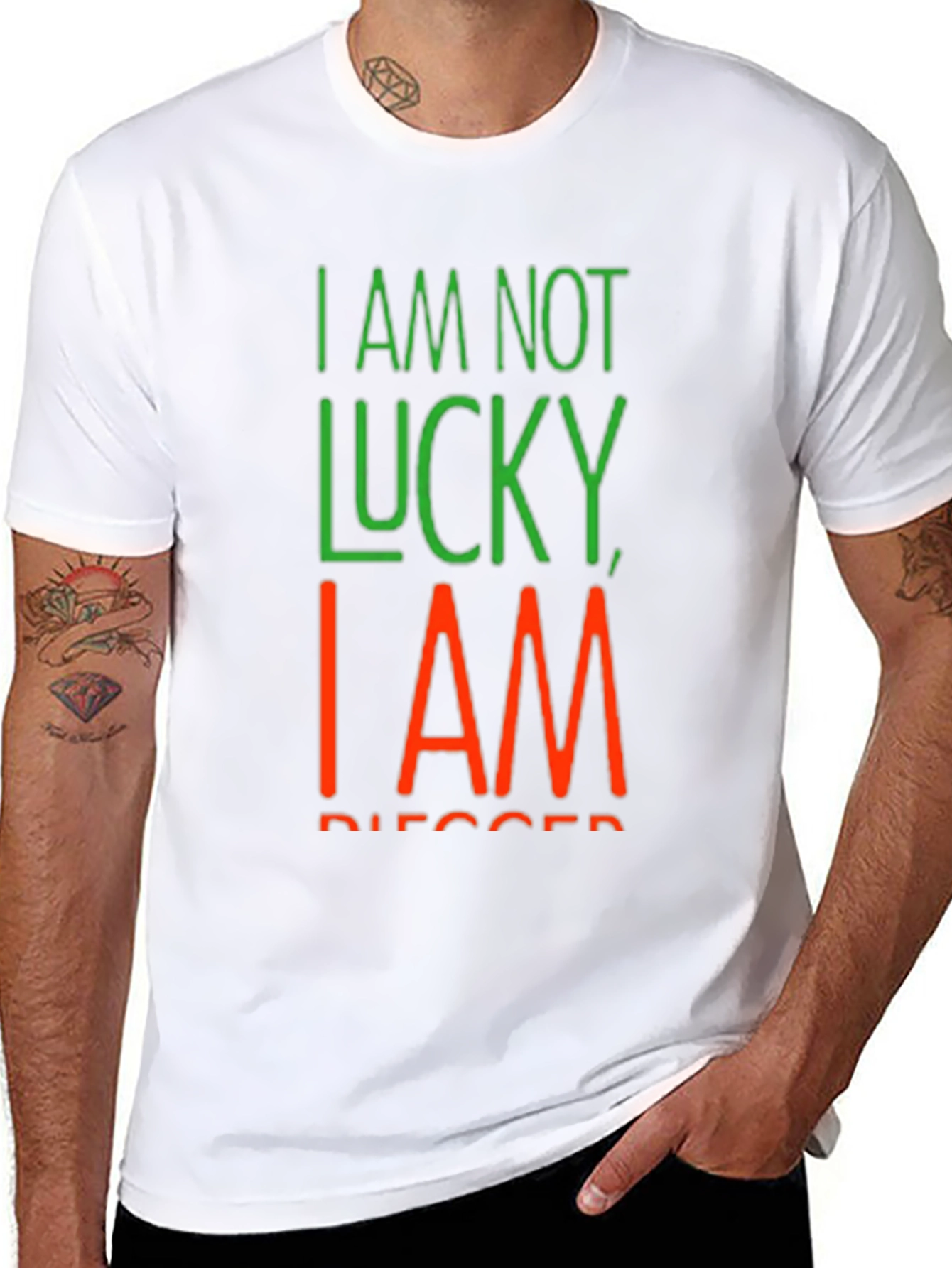 Black I Am Not Lucky, I Am Blessed Black T-Shirt view 8