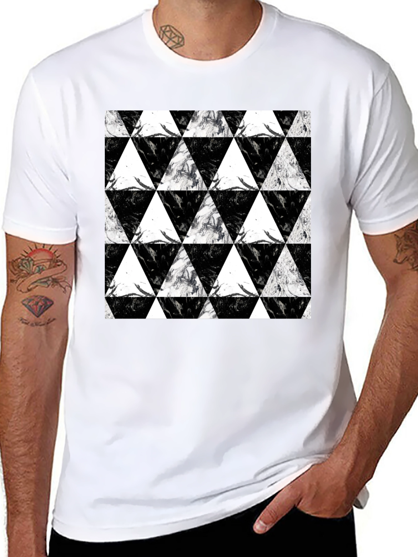 Black Black Triangle Pattern Graphic Tee view 8