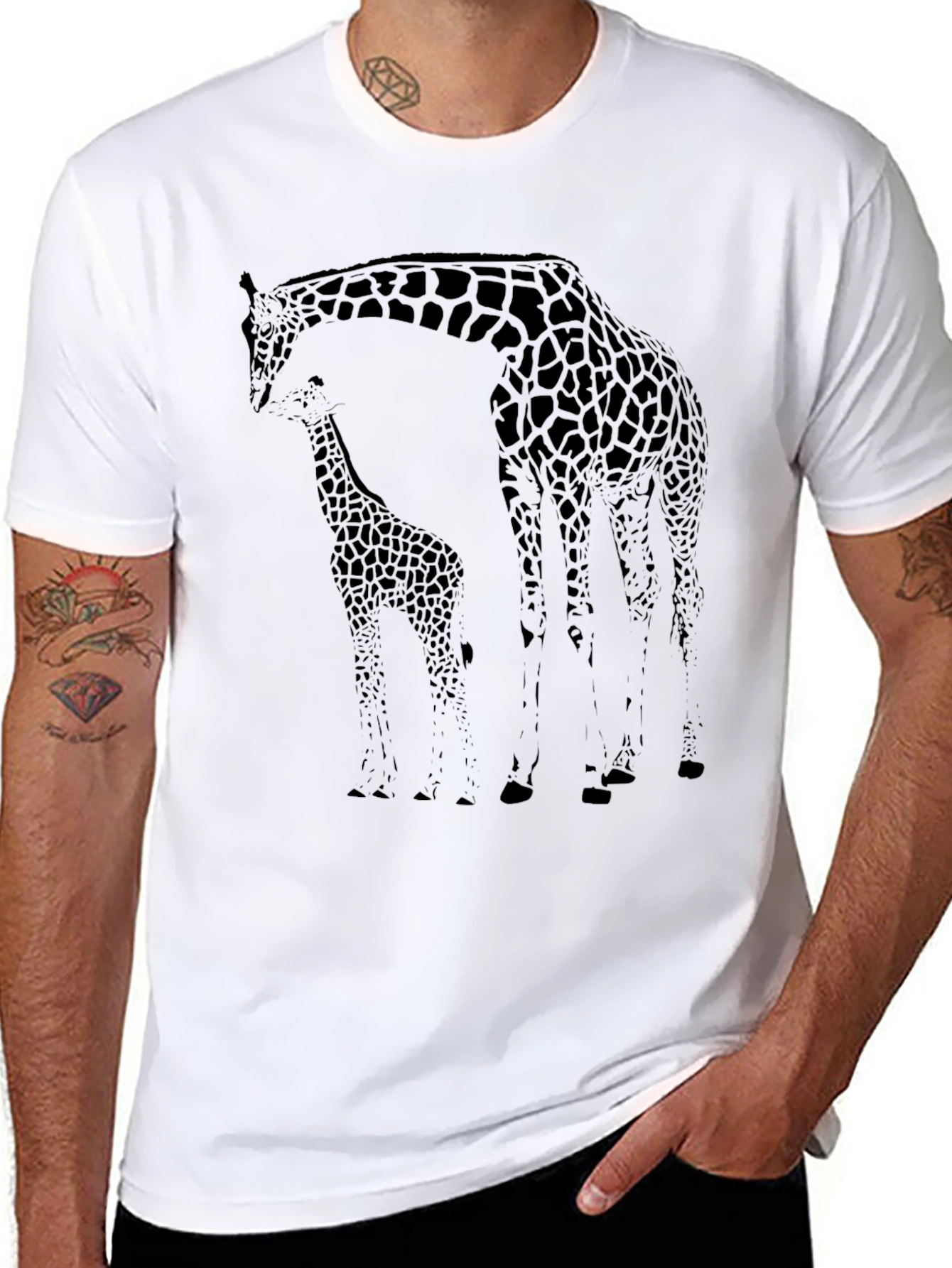Black Giraffe Graphic Print Tee - Casual Black T-Shirt view 8