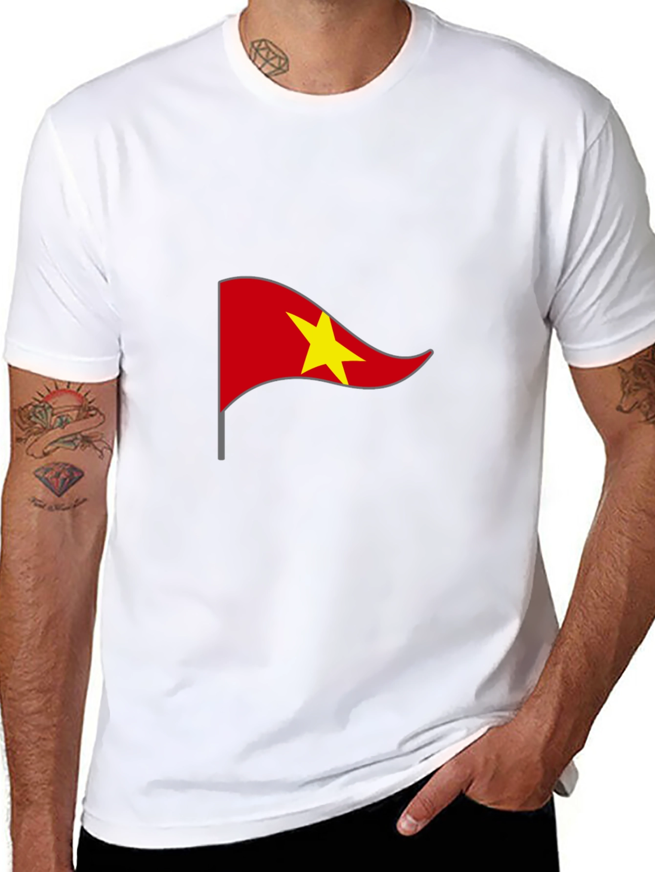 Black Vietnam Flag Graphic Tee - Black Casual T-Shirt view 8