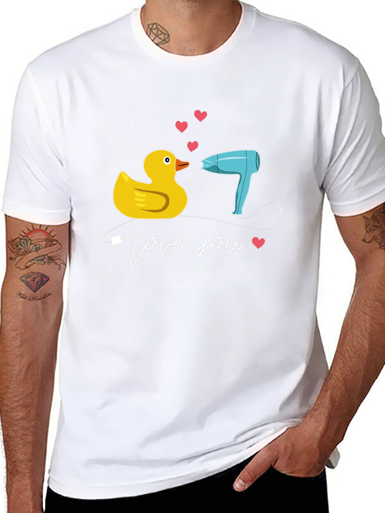 Black Duck & Hair Dryer 'Love You' Black T-Shirt view 8