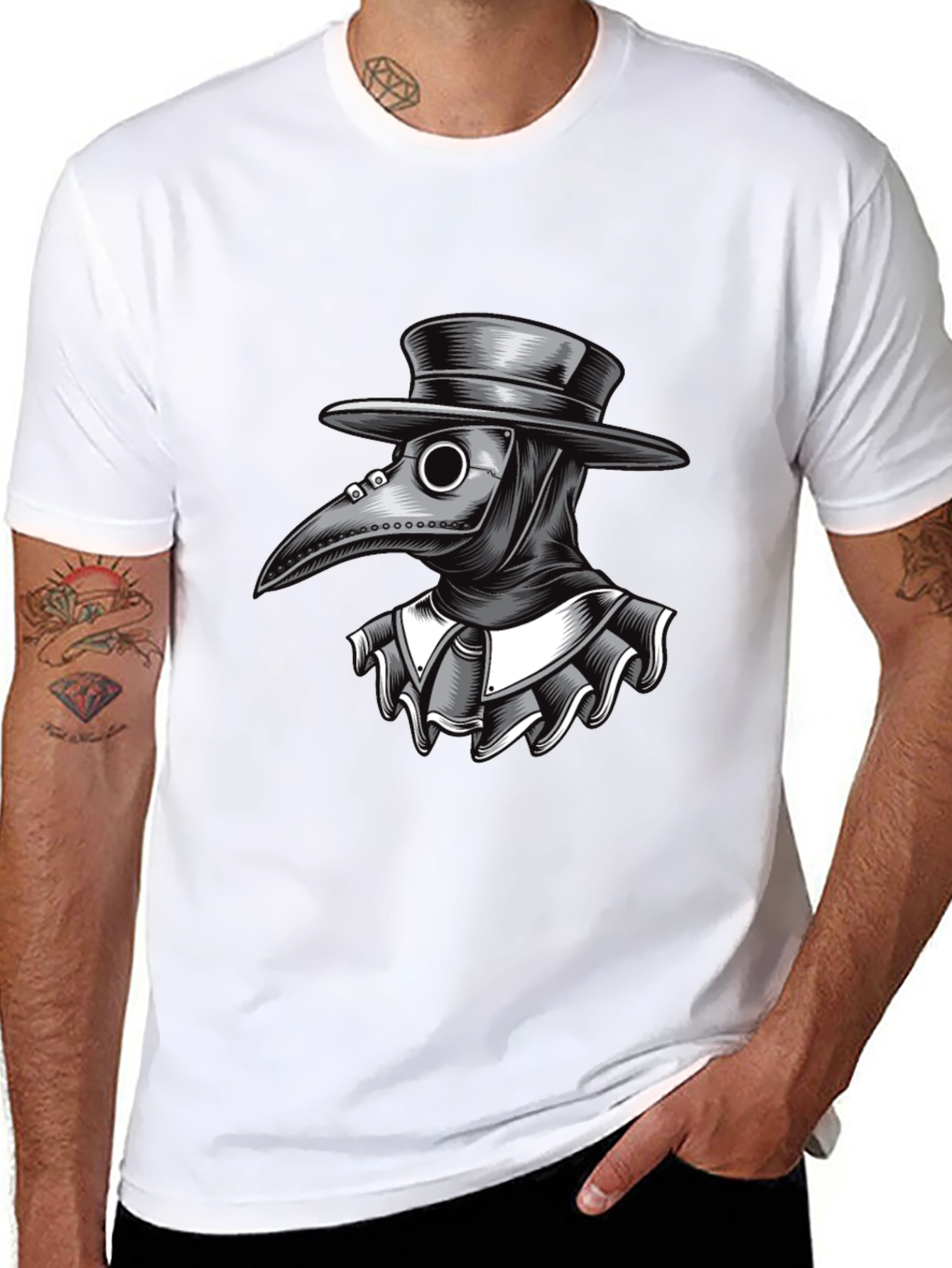 Black Plague Doctor Graphic Tee - Black Cotton T-Shirt view 8
