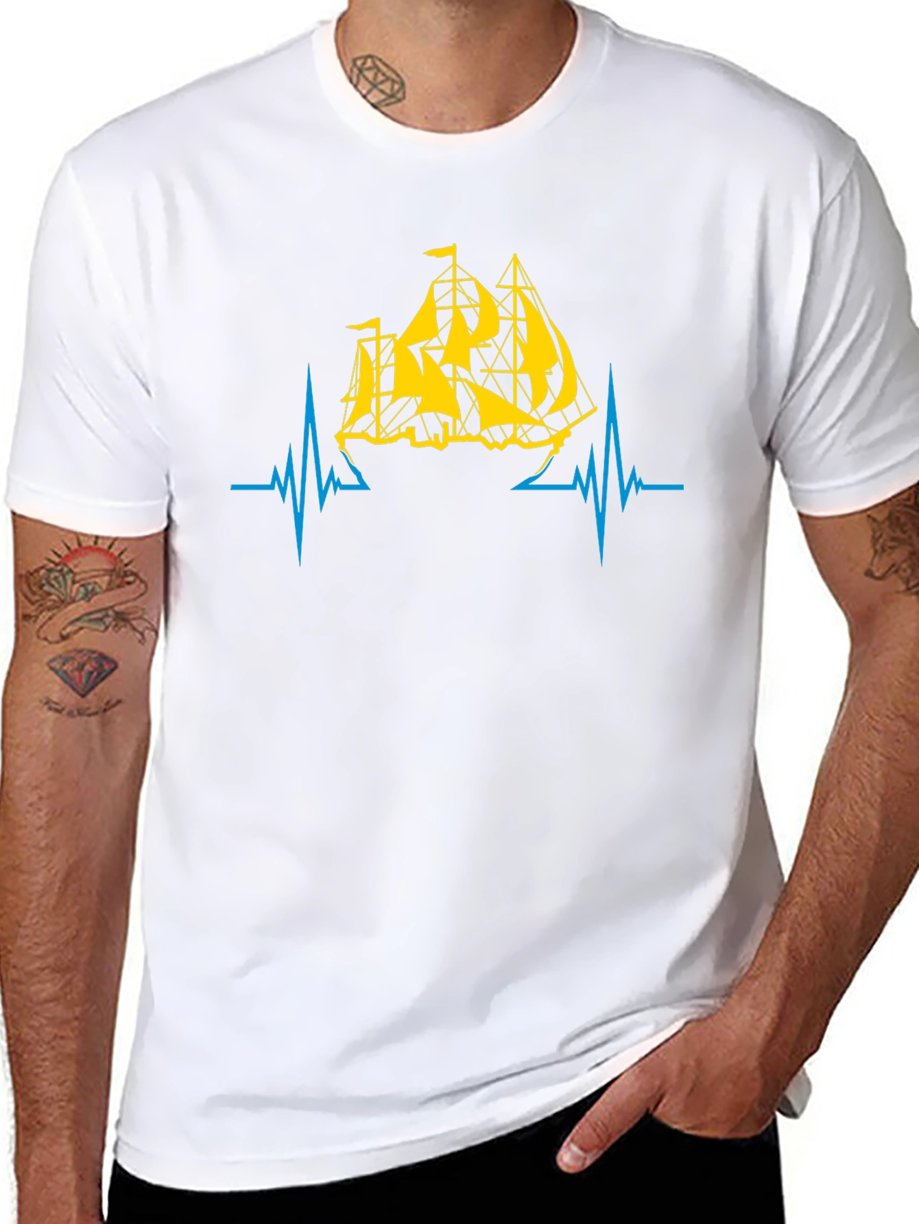 Black Nautical Heartbeat T-Shirt - Black view 8