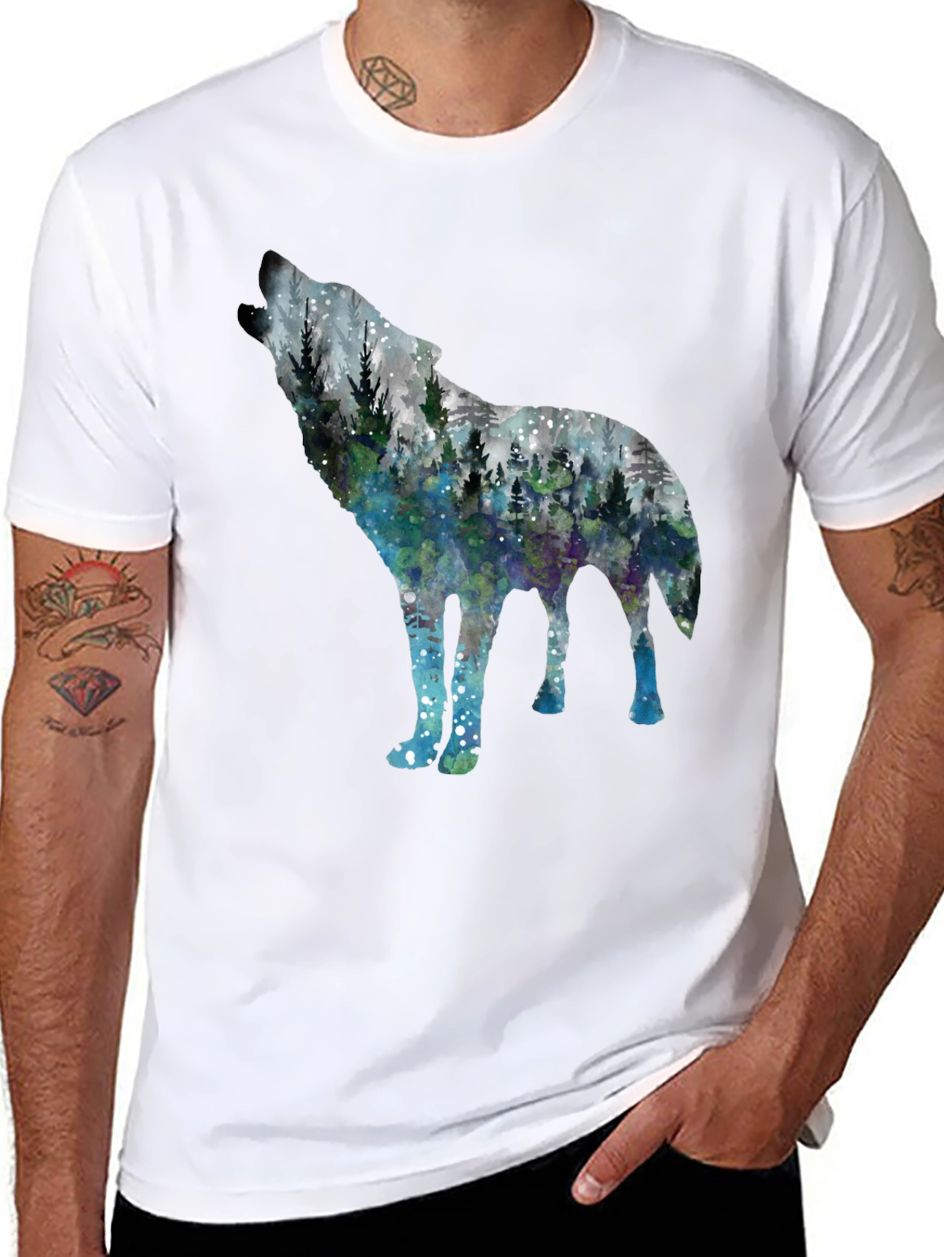 Black Wolf Forest Graphic Tee - Stylish Nature Shirt view 8