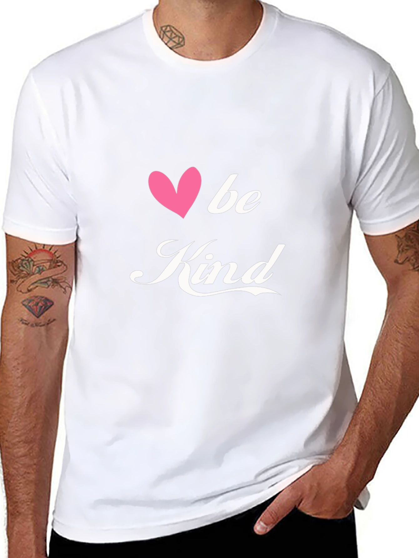 Black Be Kind T-Shirt - Black Cotton Blend Tee with Heart Design view 8