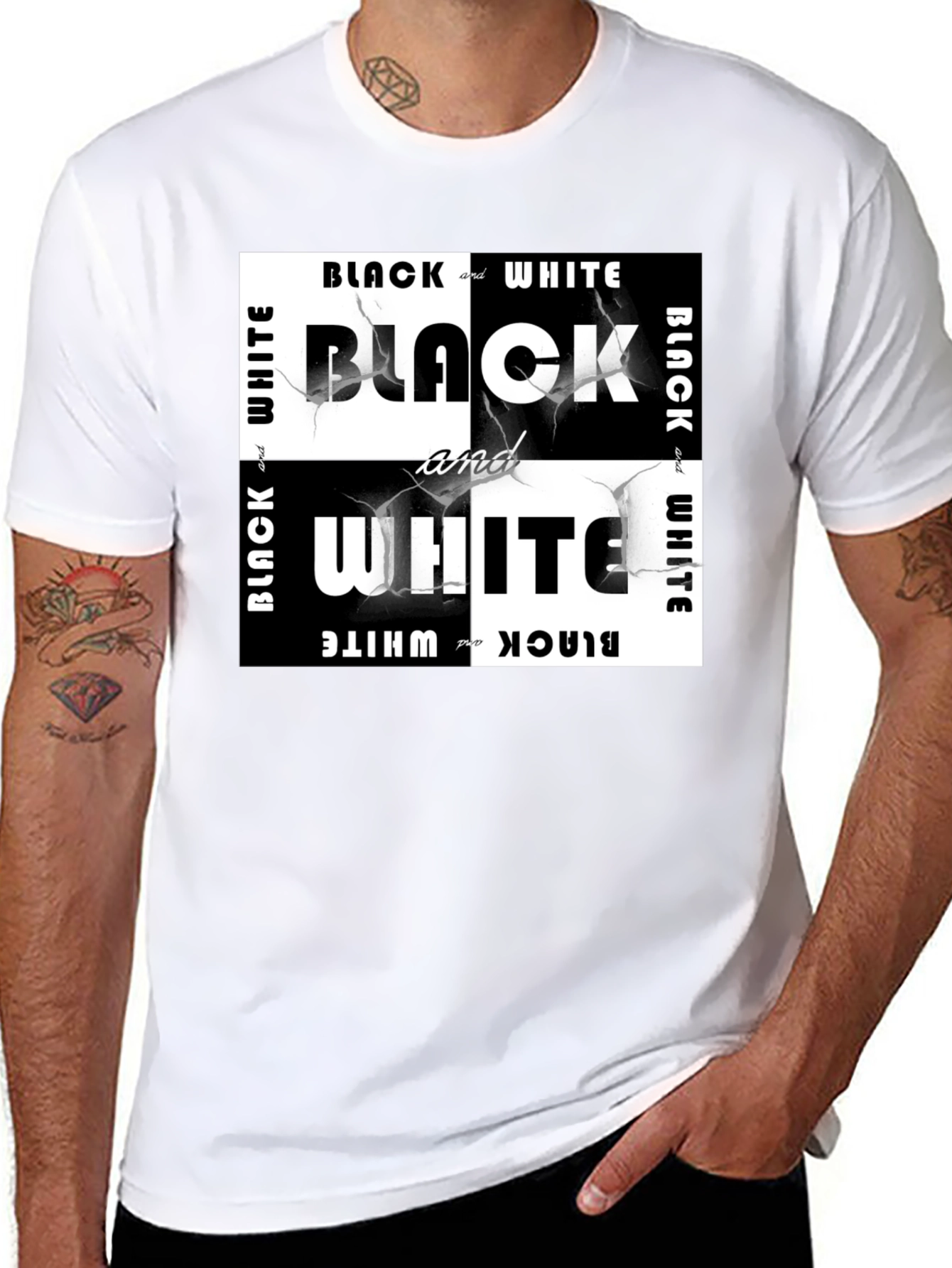 Black Black & White Graphic Tee - Modern Style view 8