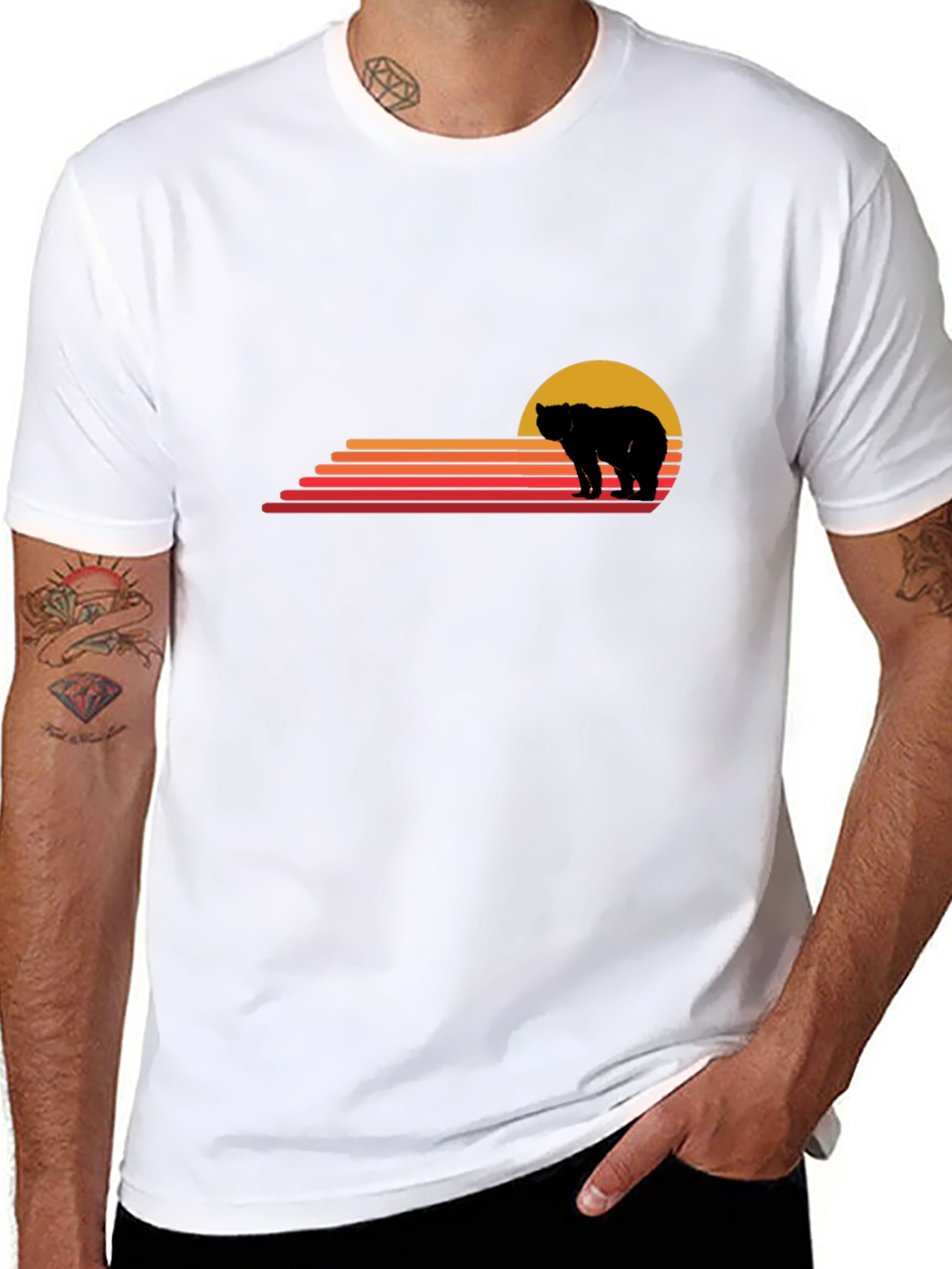 Black Retro Bear Sunset Graphic Tee view 8