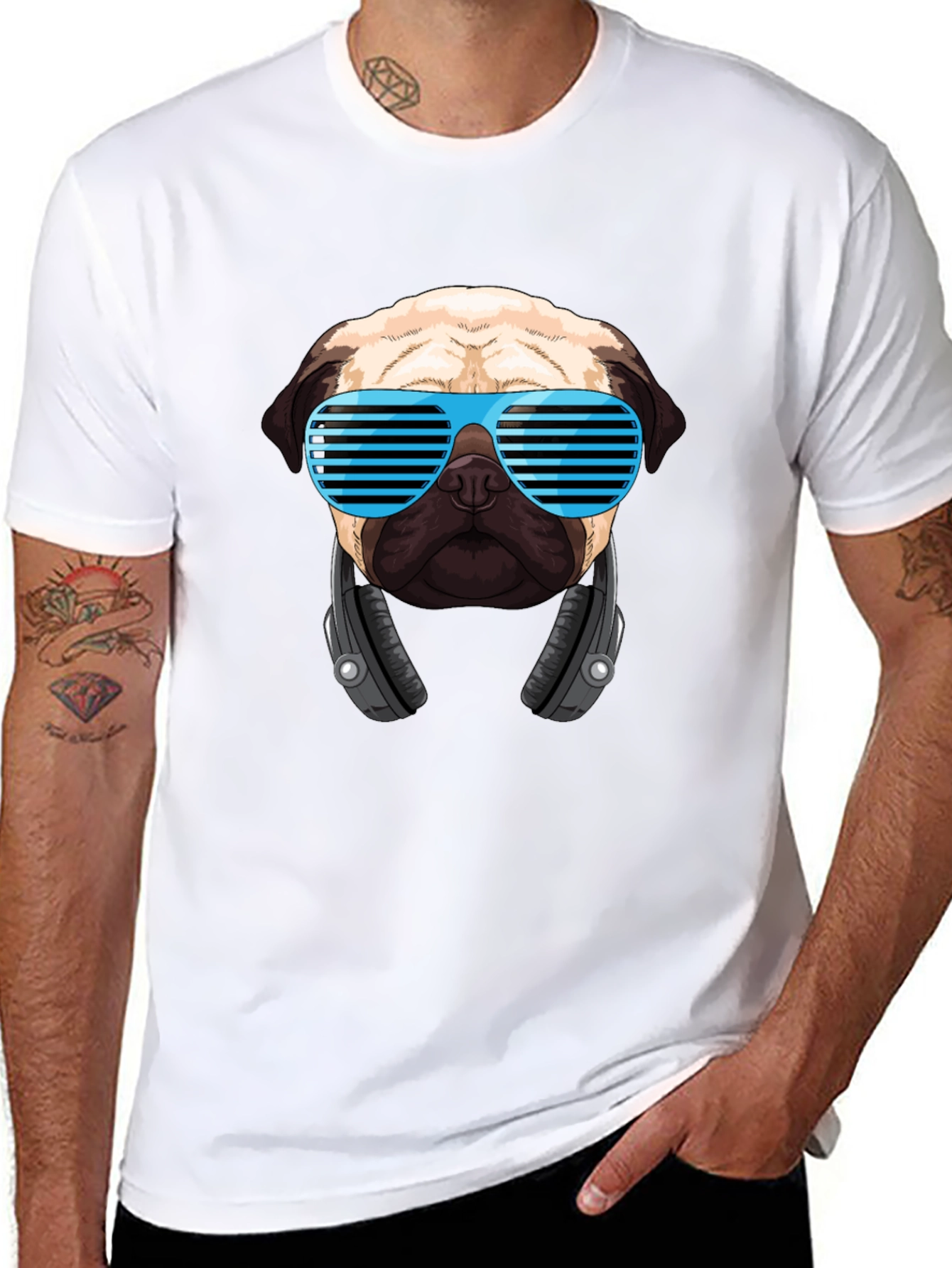 Black Cool Pug DJ Black T-Shirt view 8