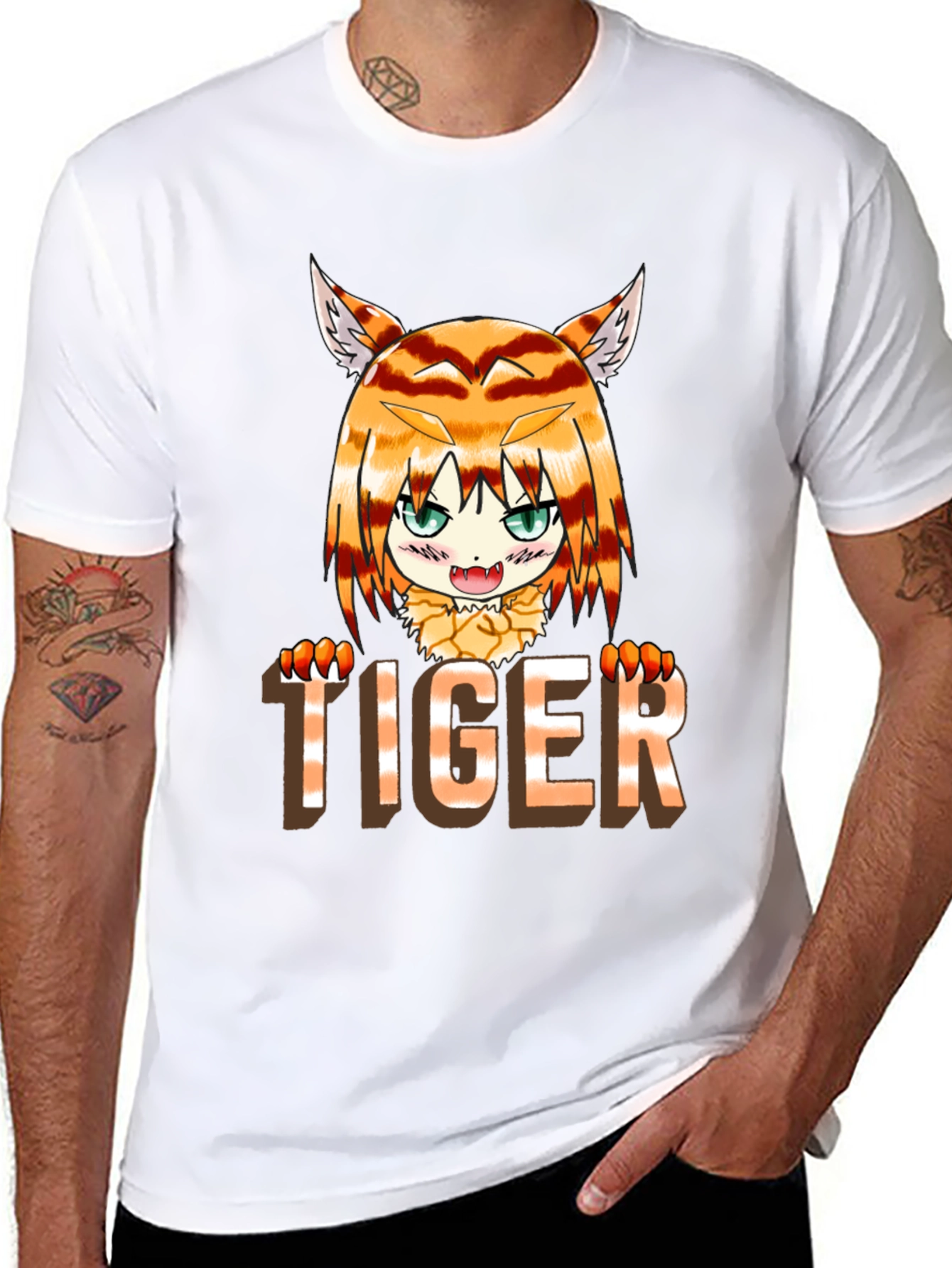 Black Anime Tiger Graphic Tee - Fun Casual Wear view 8