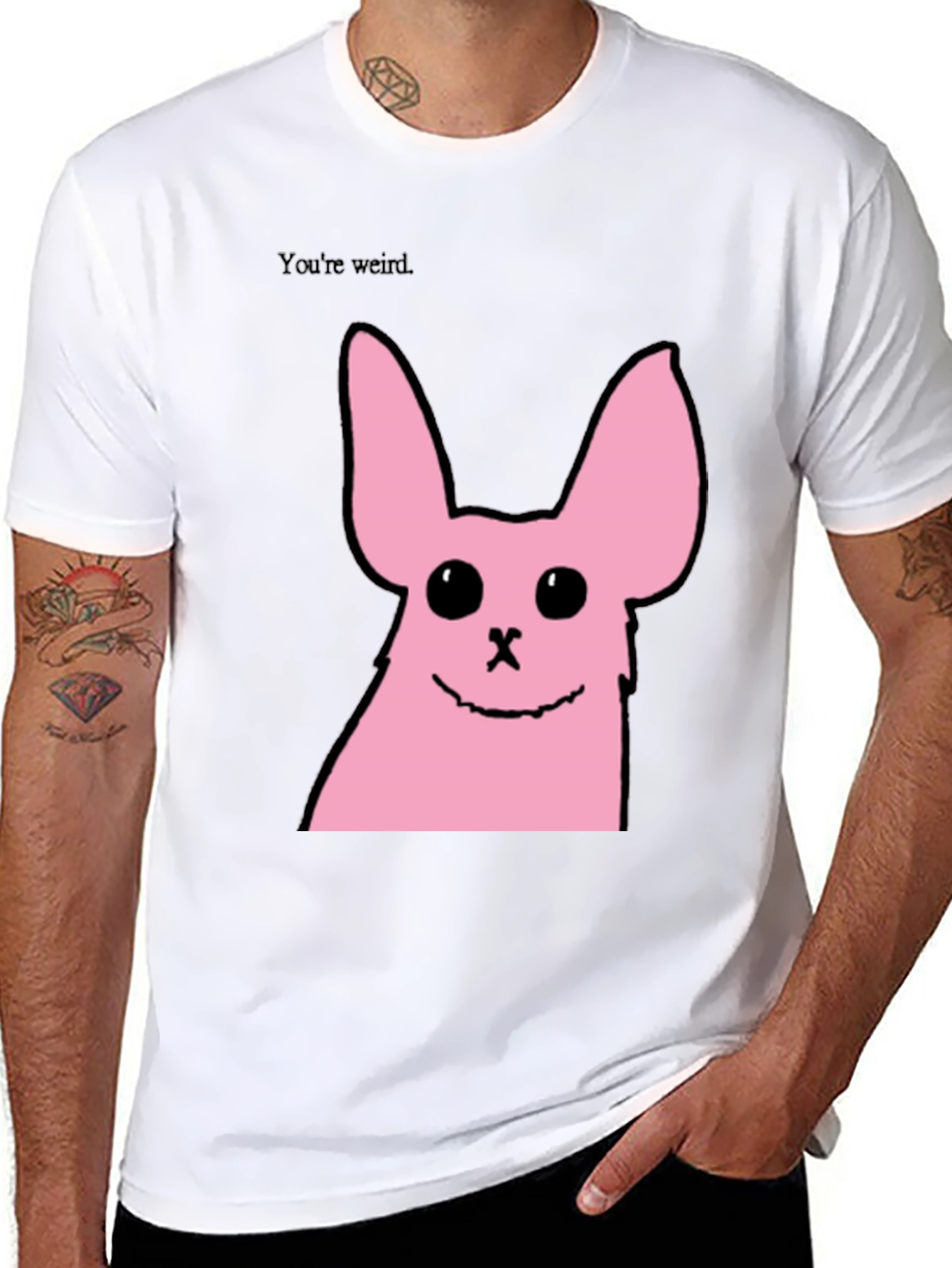 Black Funny Pink Bunny Graphic Tee - You're Weird view 8