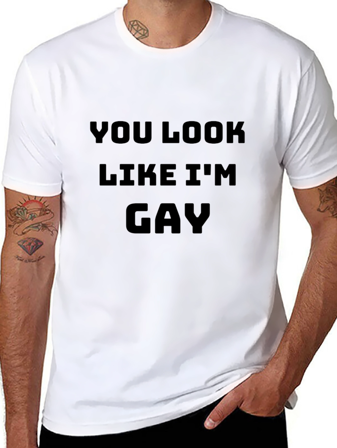 Black Funny Graphic T-Shirt - You Look Like I'm Gay view 8