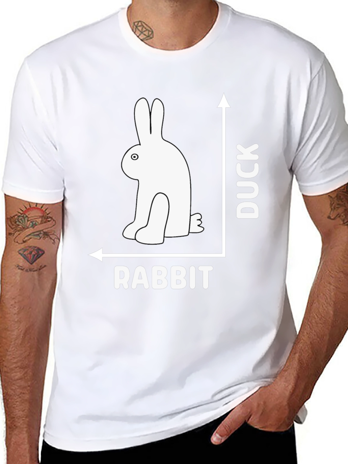 Black Rabbit or Duck Illusion Graphic Tee - Mind-Bending Design view 8