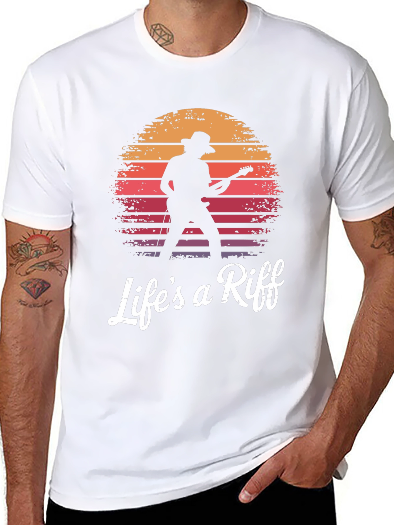 Black Life's a Riff Guitarist Sunset Graphic T-Shirt view 8