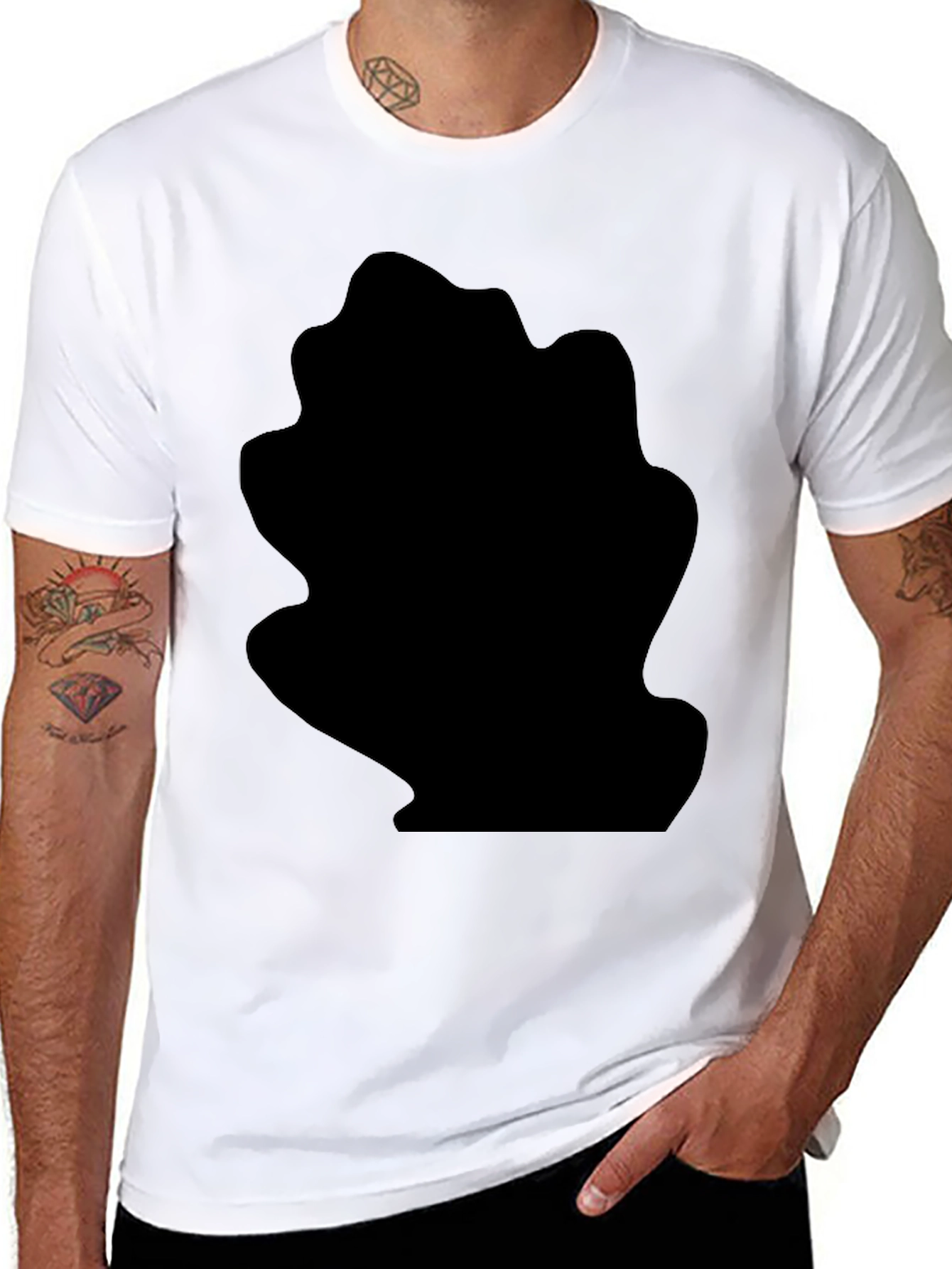 Men's Black Crew Neck T-Shirt with Abstract Graphic - 8