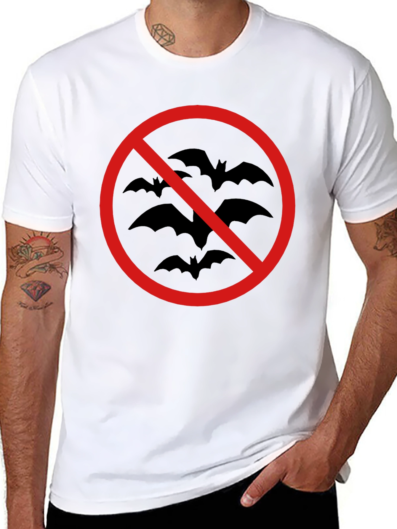 Black No Bats Allowed T-Shirt - Black Cotton Tee view 8