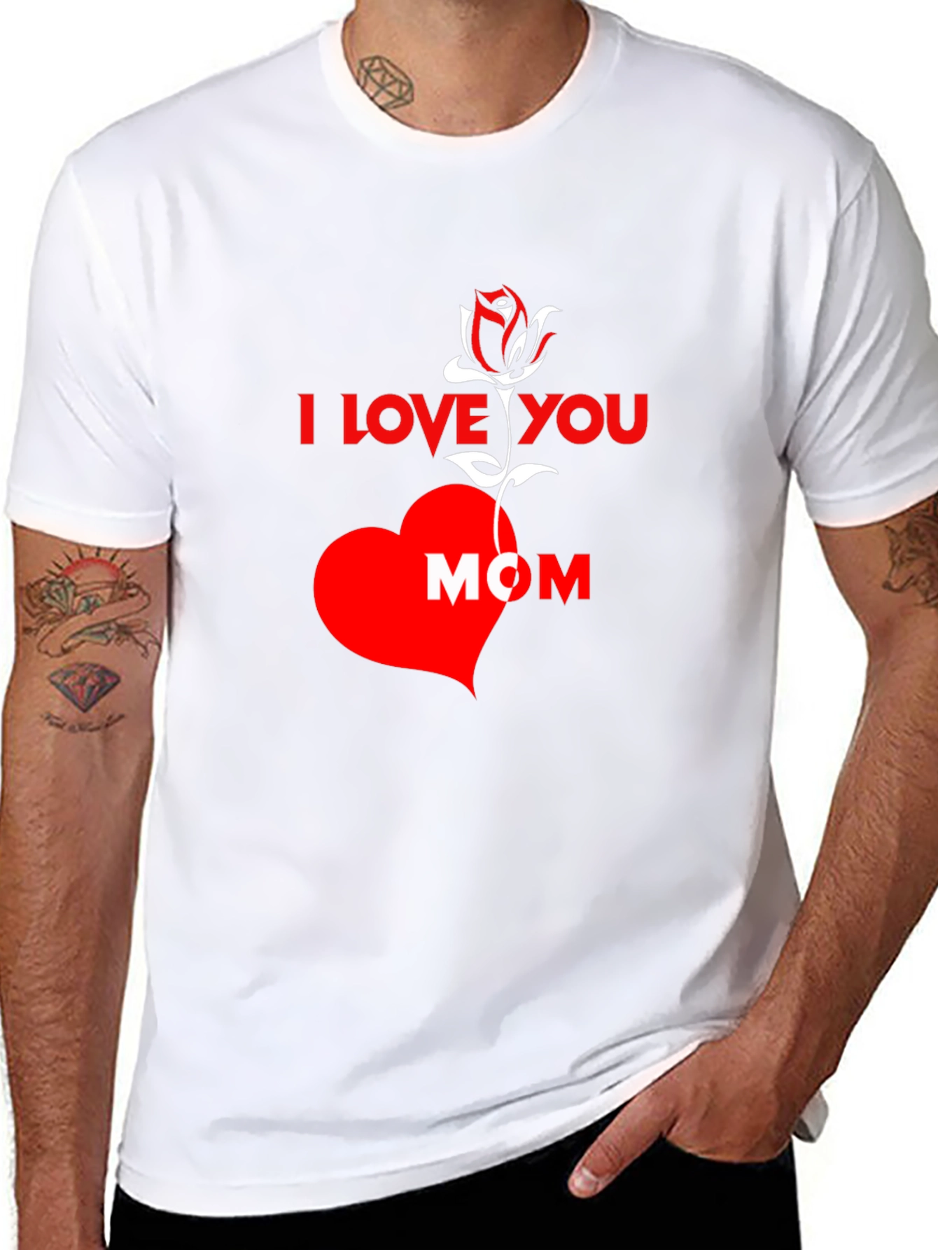 Black I Love You Mom T-Shirt - Rose Heart Design view 8
