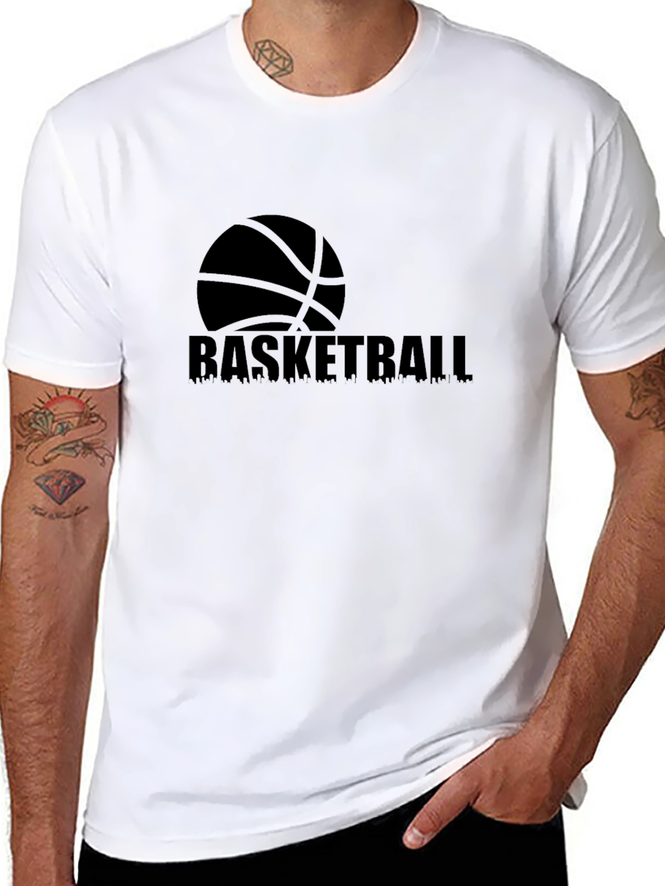 Black Men's Black Basketball Graphic Tee view 8