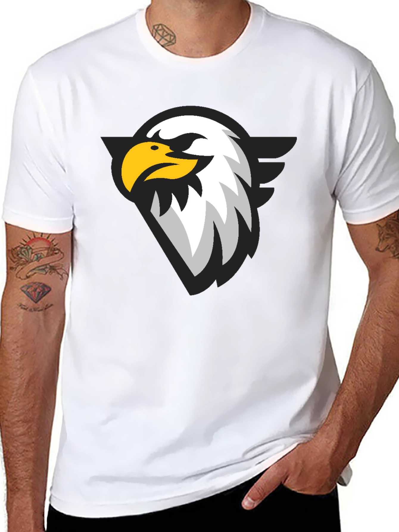 Black Black T-Shirt with Eagle Graphic Print view 8