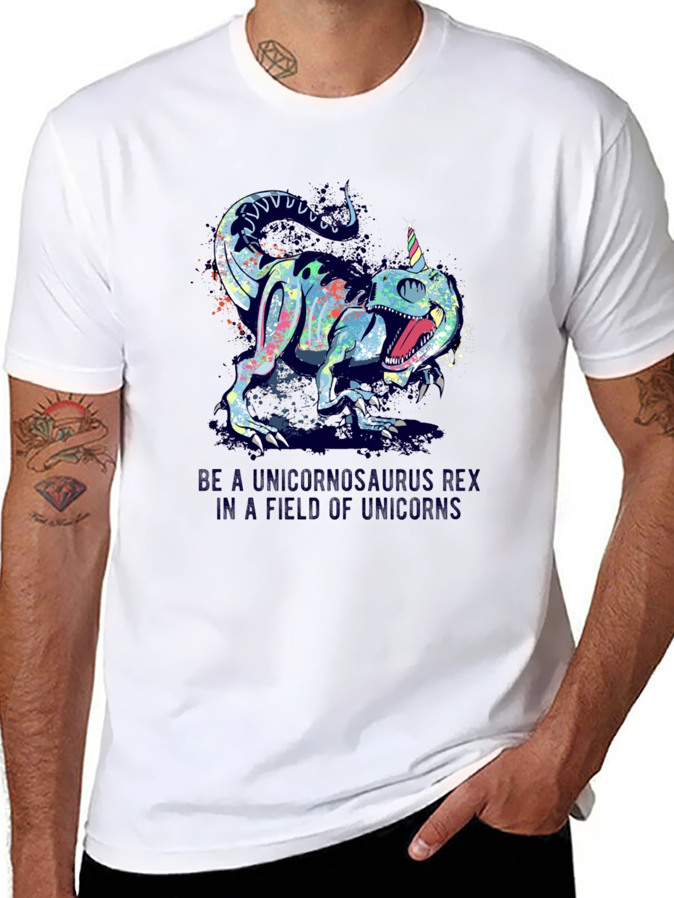 Black Unicornsaurus Rex Black T-Shirt view 8
