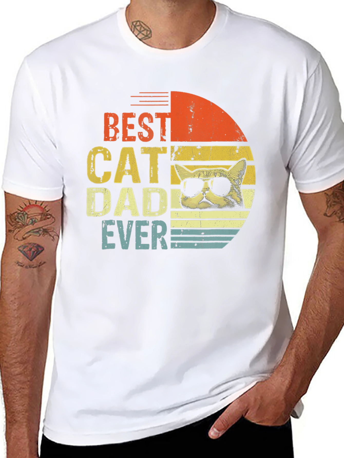 Black Best Cat Dad Ever Graphic T-Shirt view 8