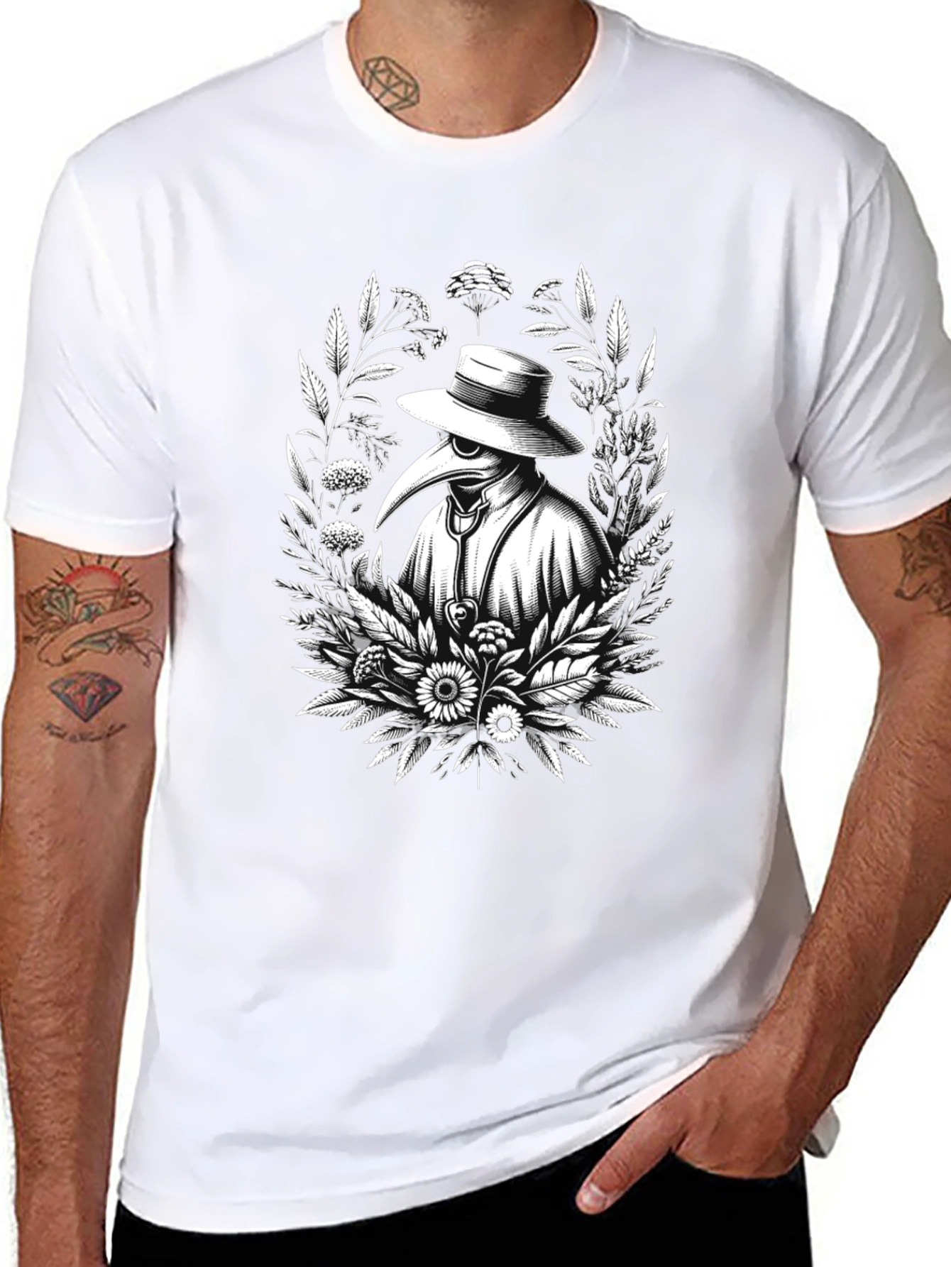 Black Plague Doctor Floral Black T-Shirt view 8