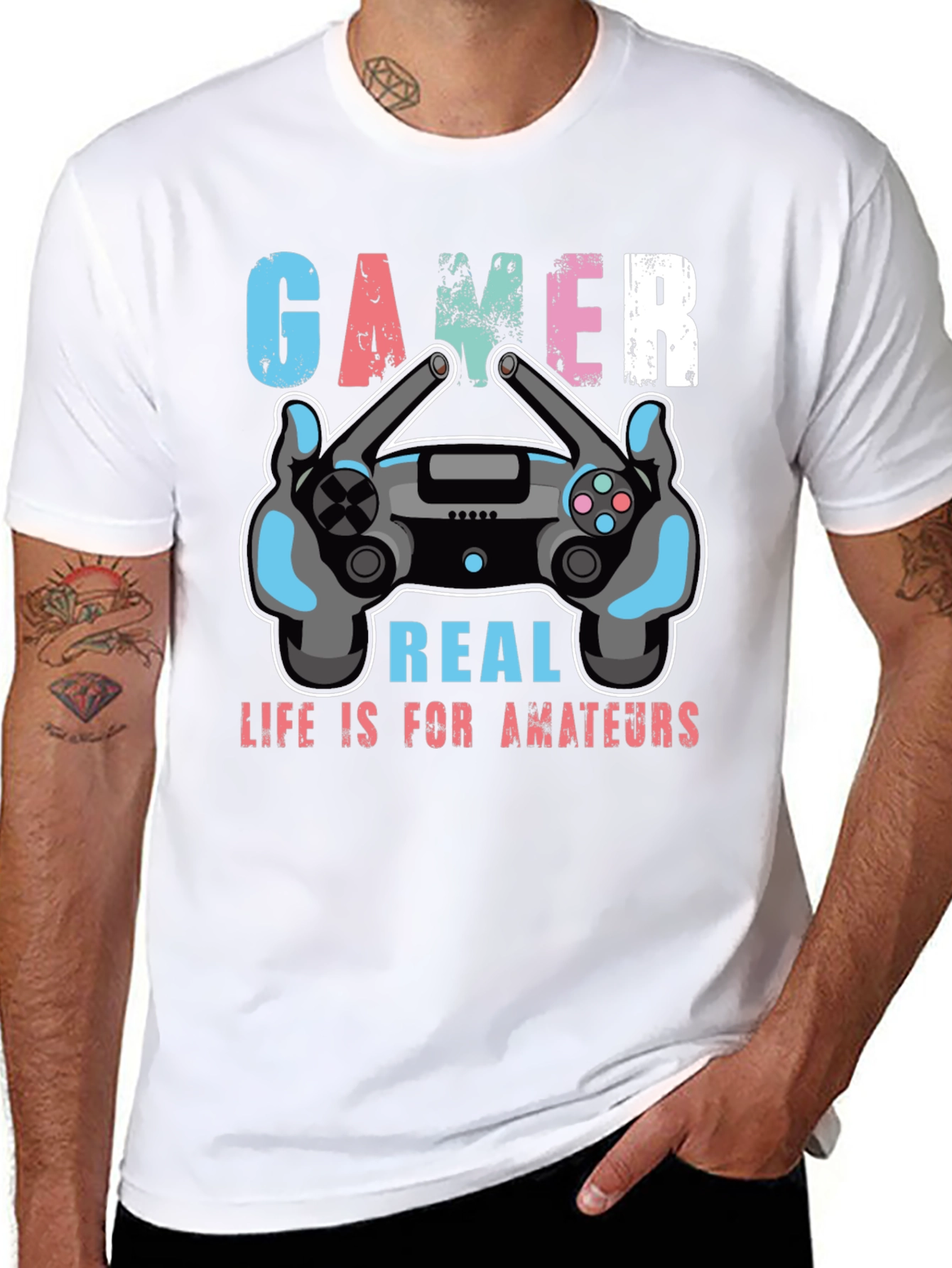 Black Gamer Life is for Amateurs Graphic T-Shirt view 8