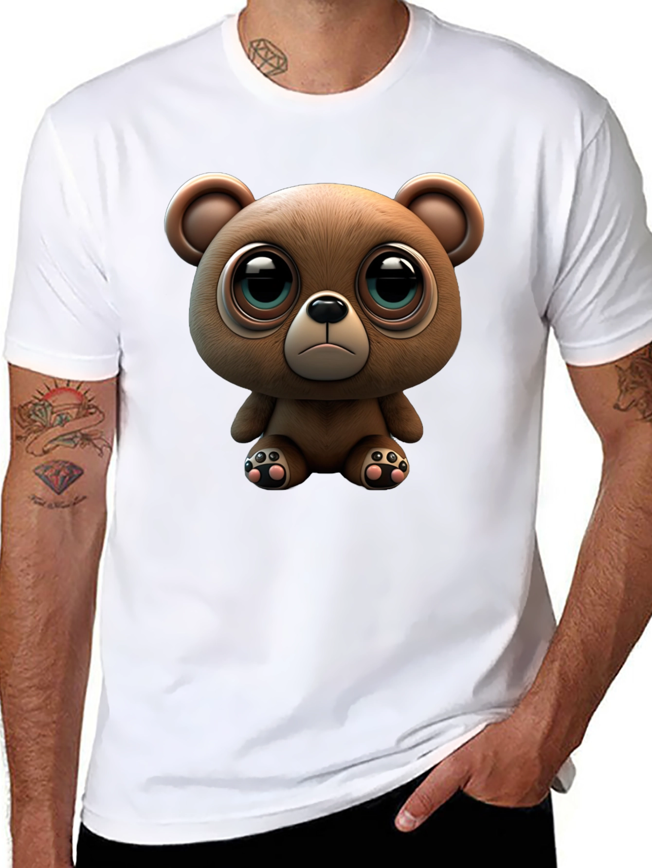 Black Cute Teddy Bear Graphic Black T-Shirt view 8