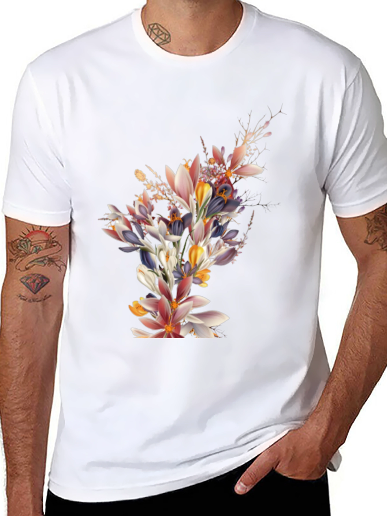 Black Floral Print Black T-Shirt view 8