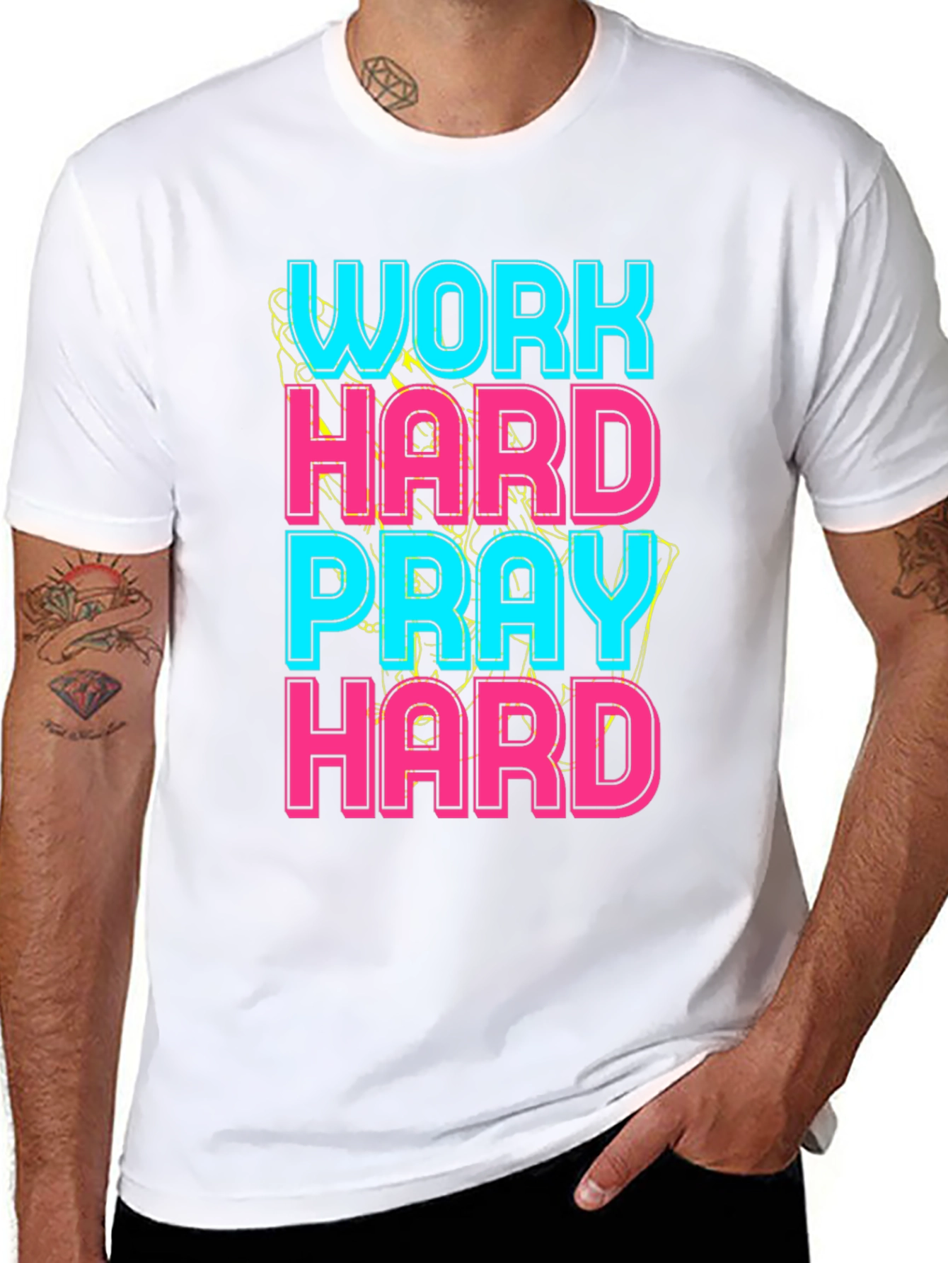 Black Work Hard Pray Hard Graphic Tee view 8