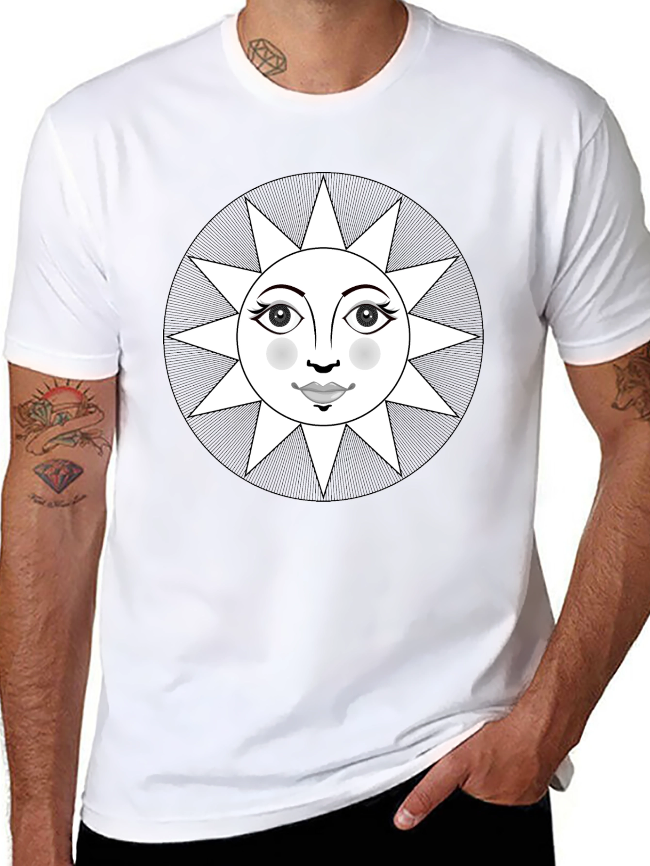 Black Celestial Sun Face Graphic Tee - Black view 8