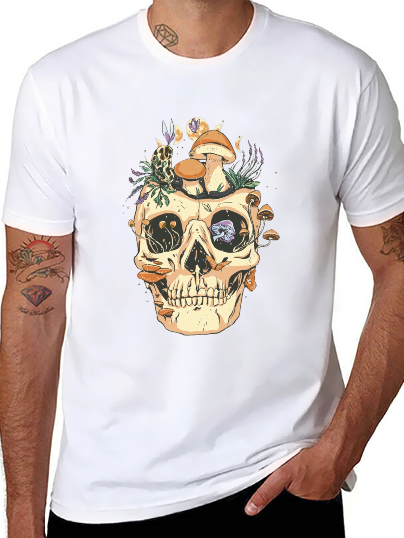 Black Skull & Mushroom Graphic Tee - Unique Design view 8