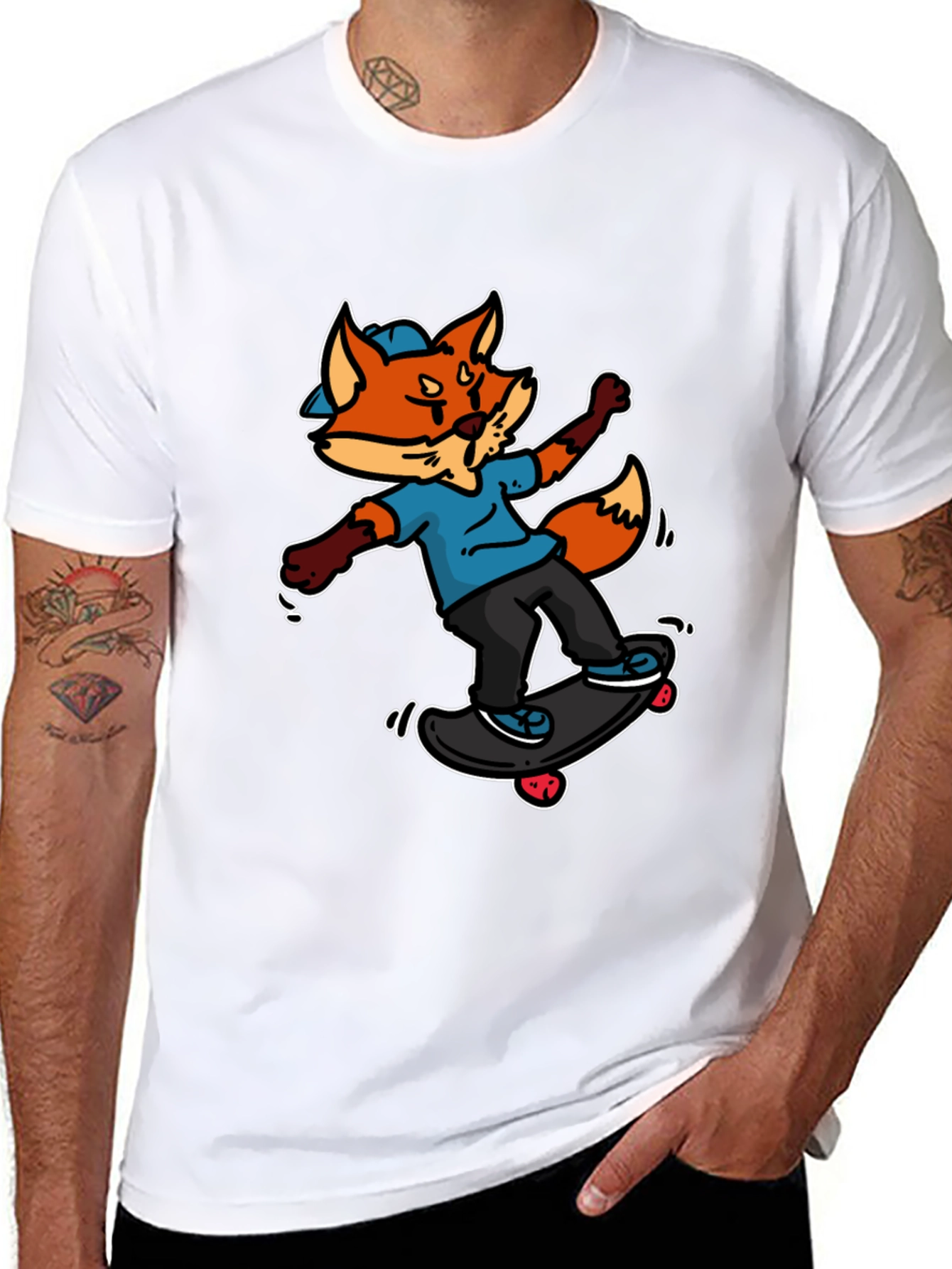 Black Skateboarding Fox Graphic Tee - Cool Cartoon Design view 8