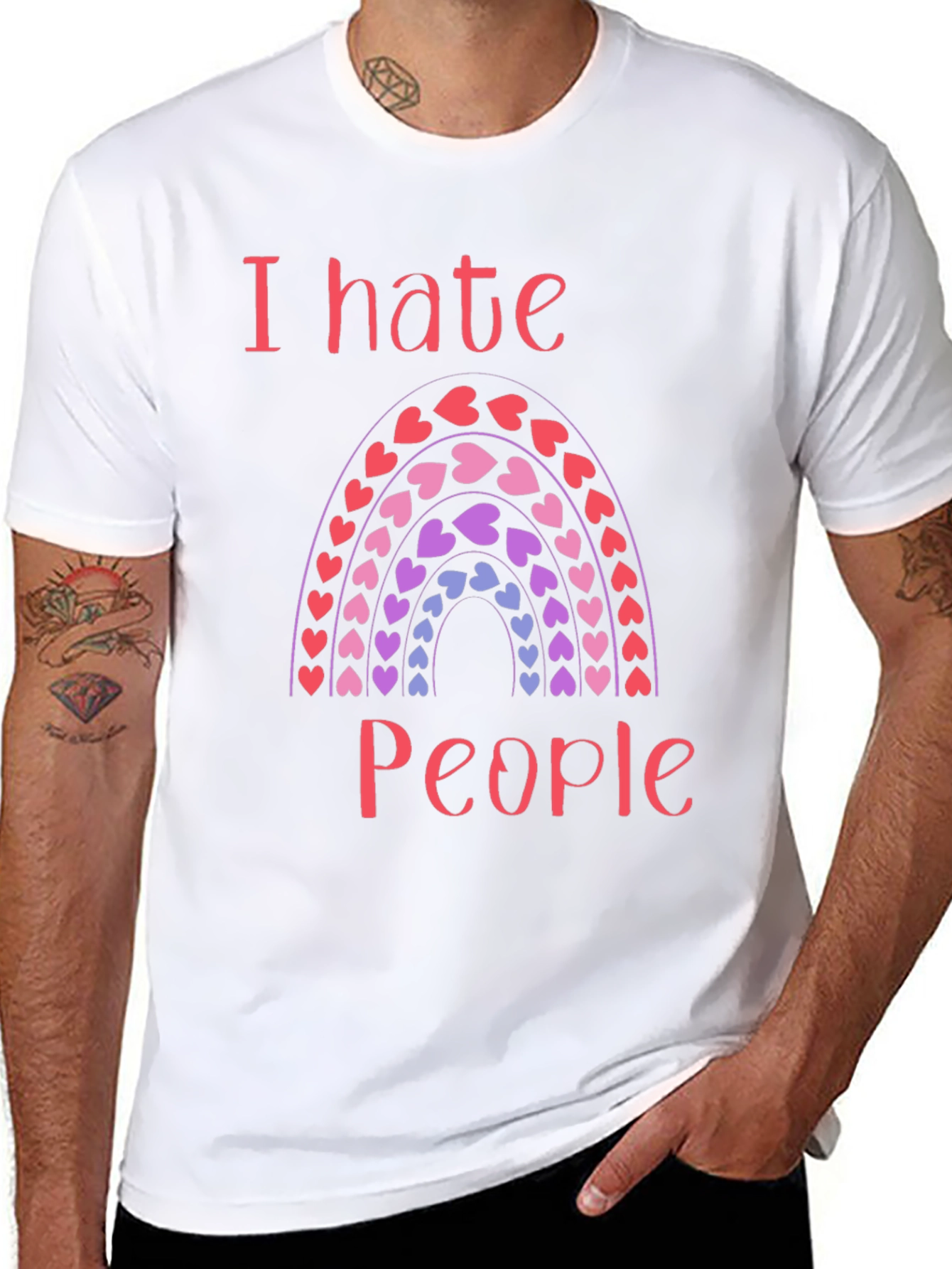 Black I Hate People Rainbow Heart T-Shirt view 8