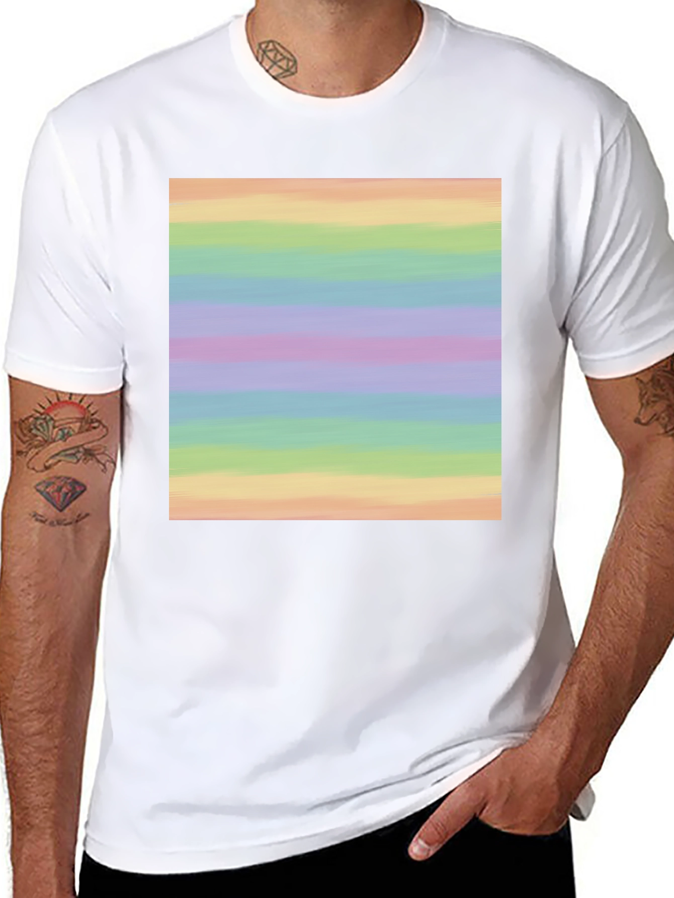 Black Rainbow Stripe Graphic Tee - Soft Cotton Blend view 8