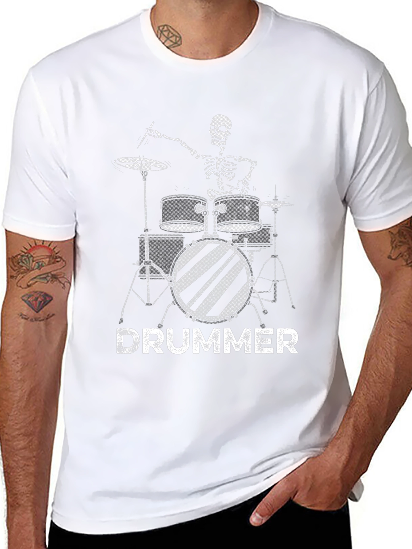 Black Skeleton Drummer Graphic Black T-Shirt view 8