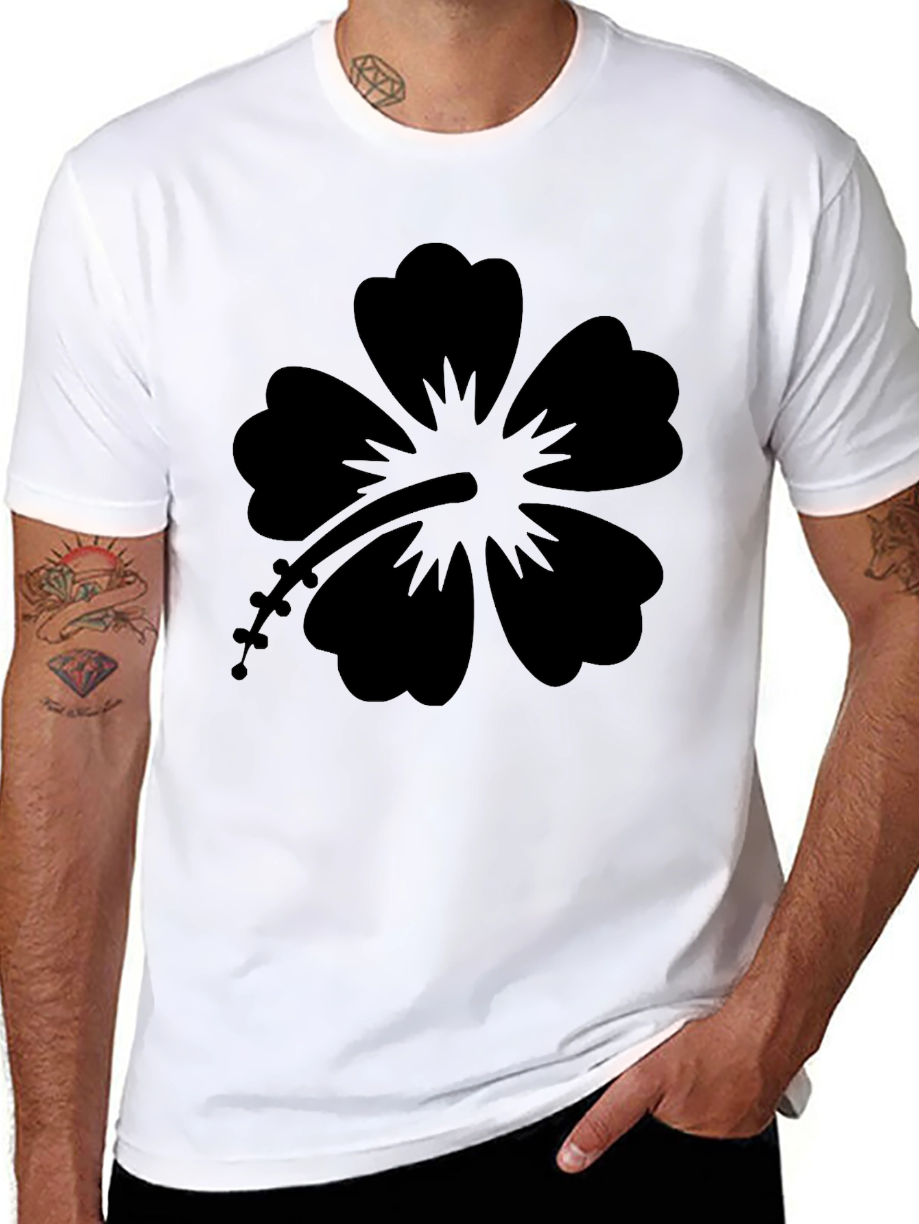 Black Black Hibiscus Graphic Tee - Casual Style view 8