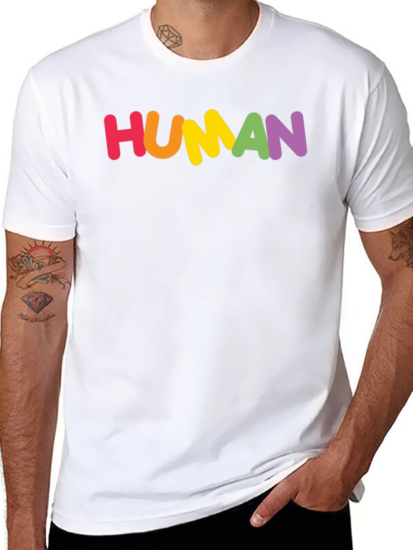 Black Rainbow HUMAN Graphic Tee - Black Cotton Blend Shirt view 8