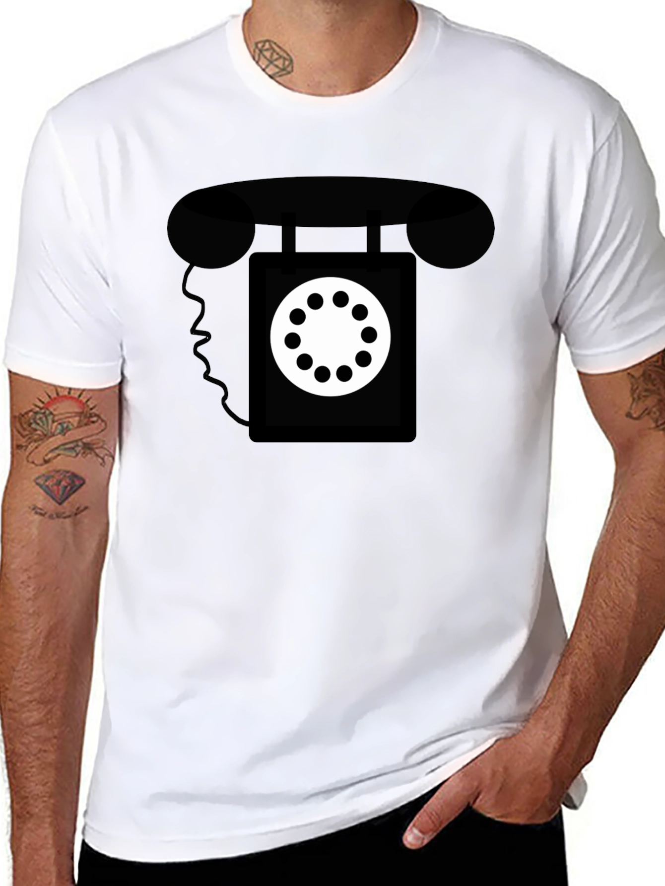 Black Retro Rotary Phone Graphic Tee - Classic Style view 8