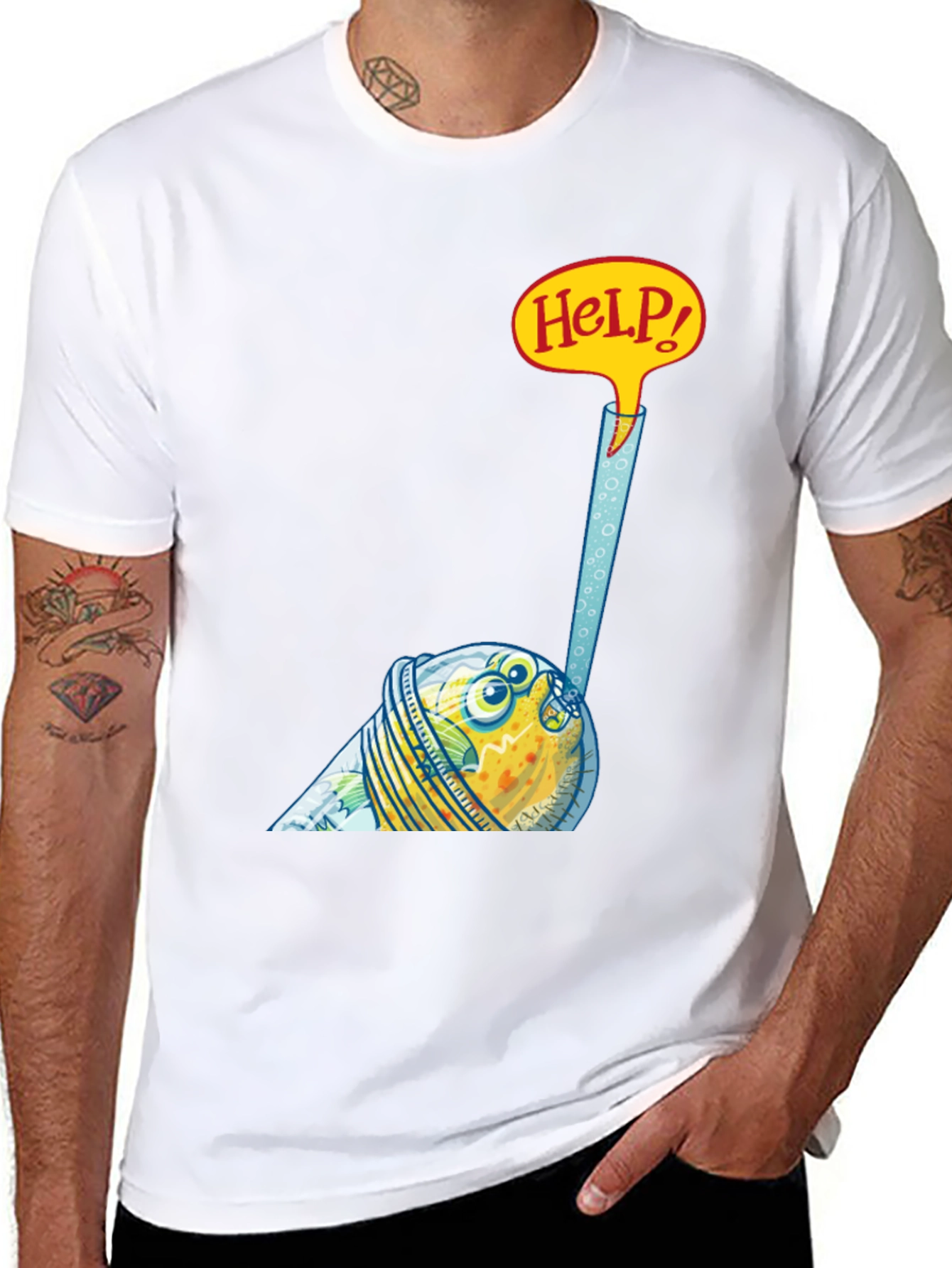 Black Funny Fish in a Glass T-Shirt - Help! view 8