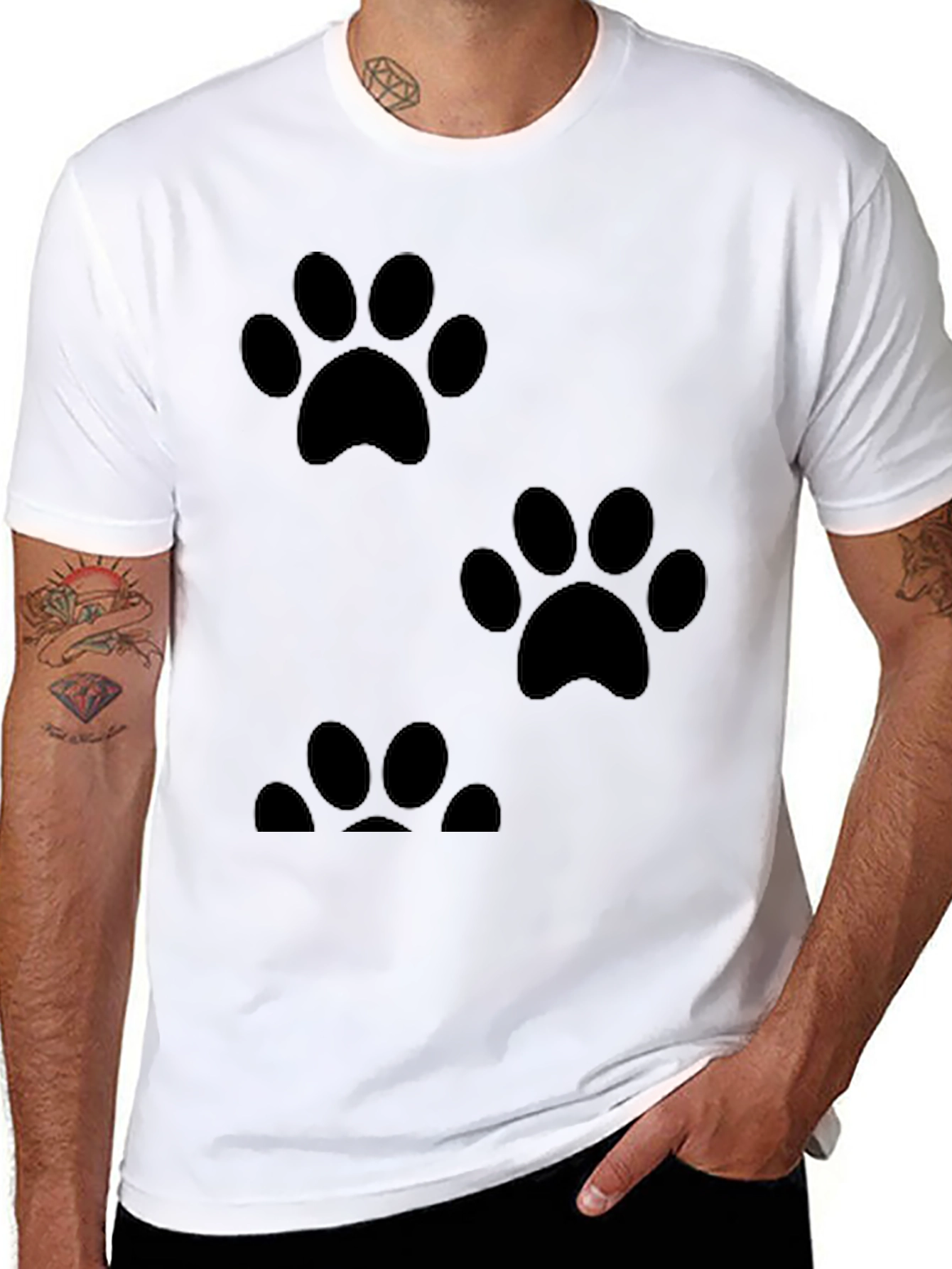 Black Paw Print Graphic Tee - Casual Black T-Shirt view 8
